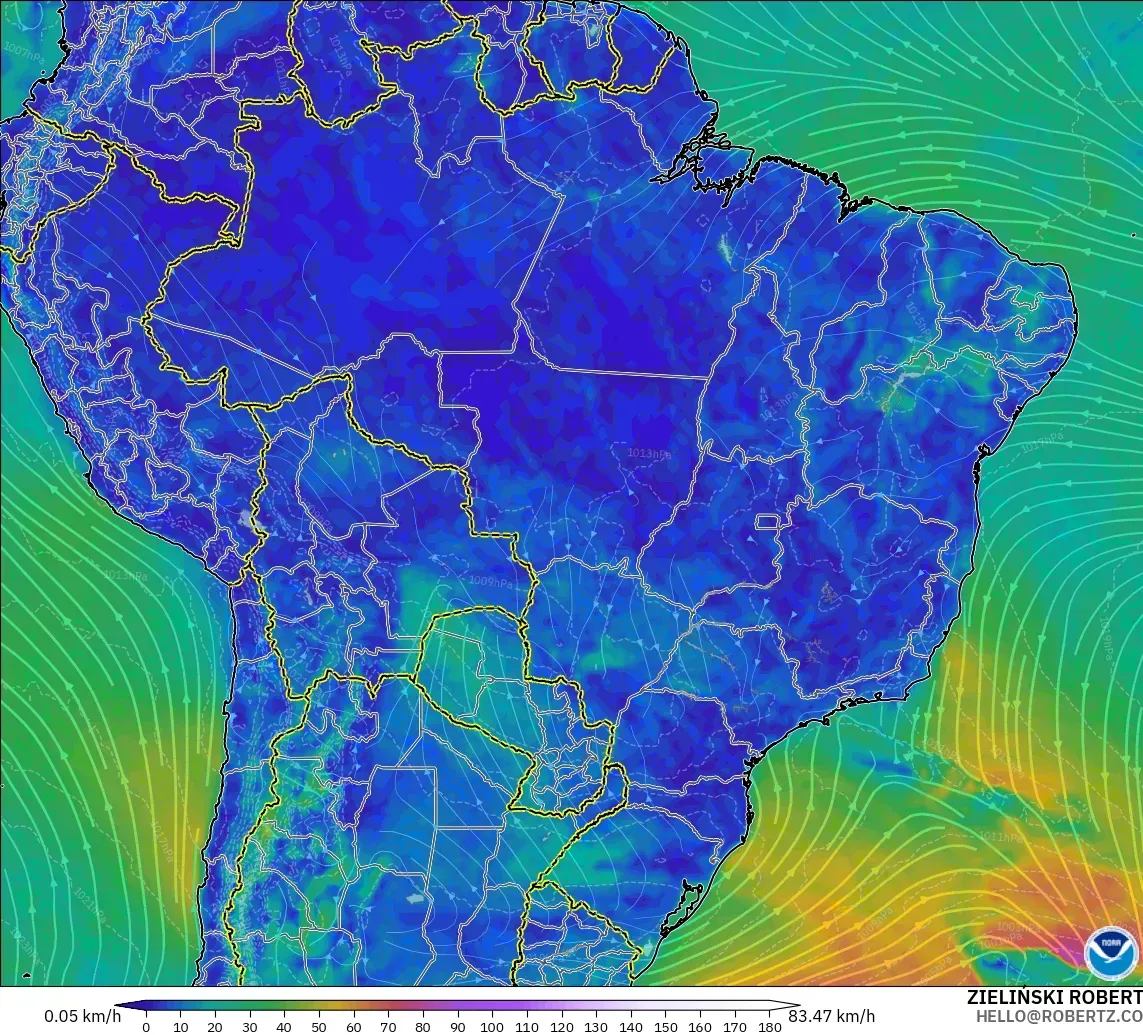 GFS загвар - Бразил, Салхи 10 м