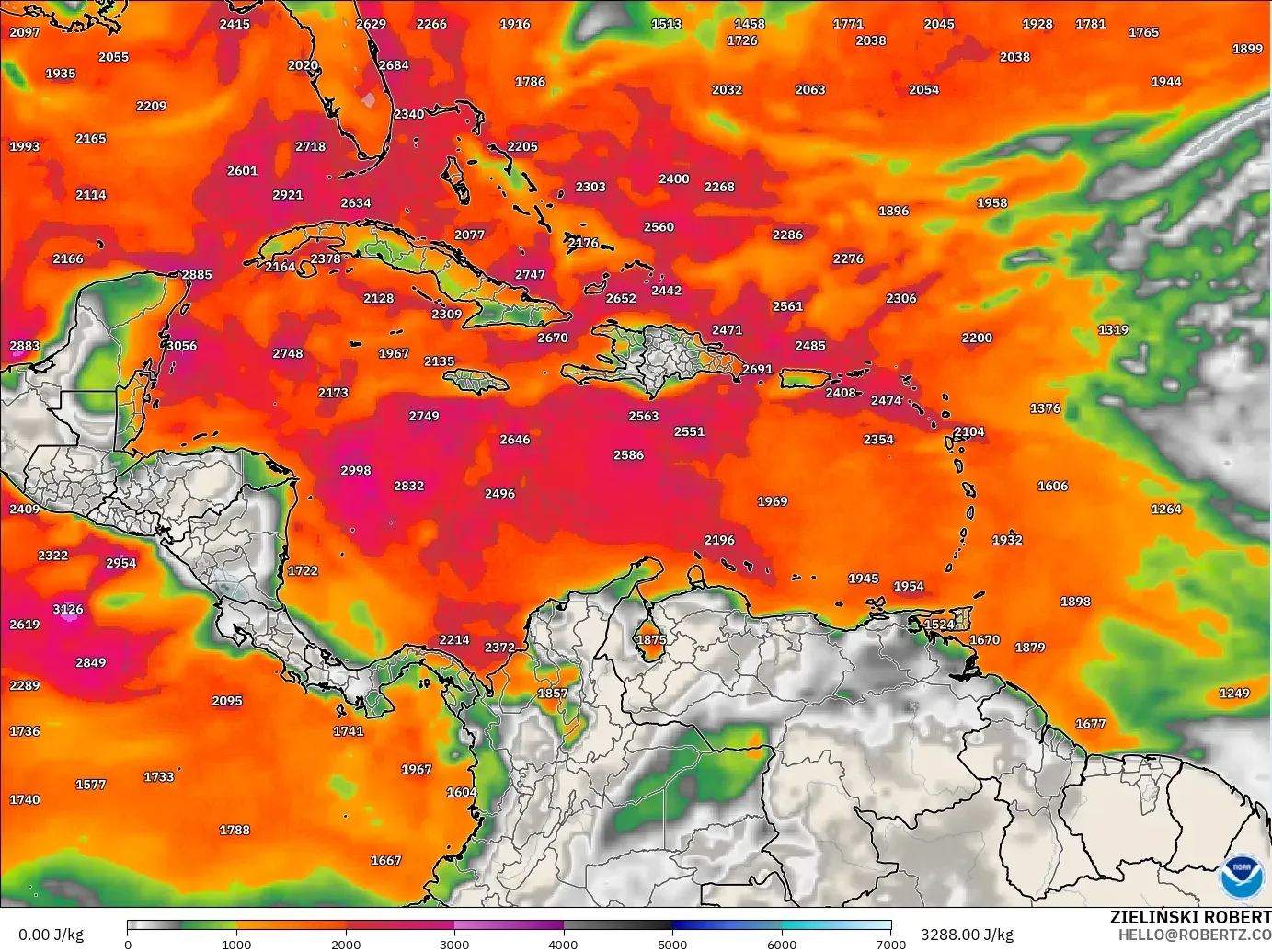 GFS загвар - Карибын тэнгис, CAPE