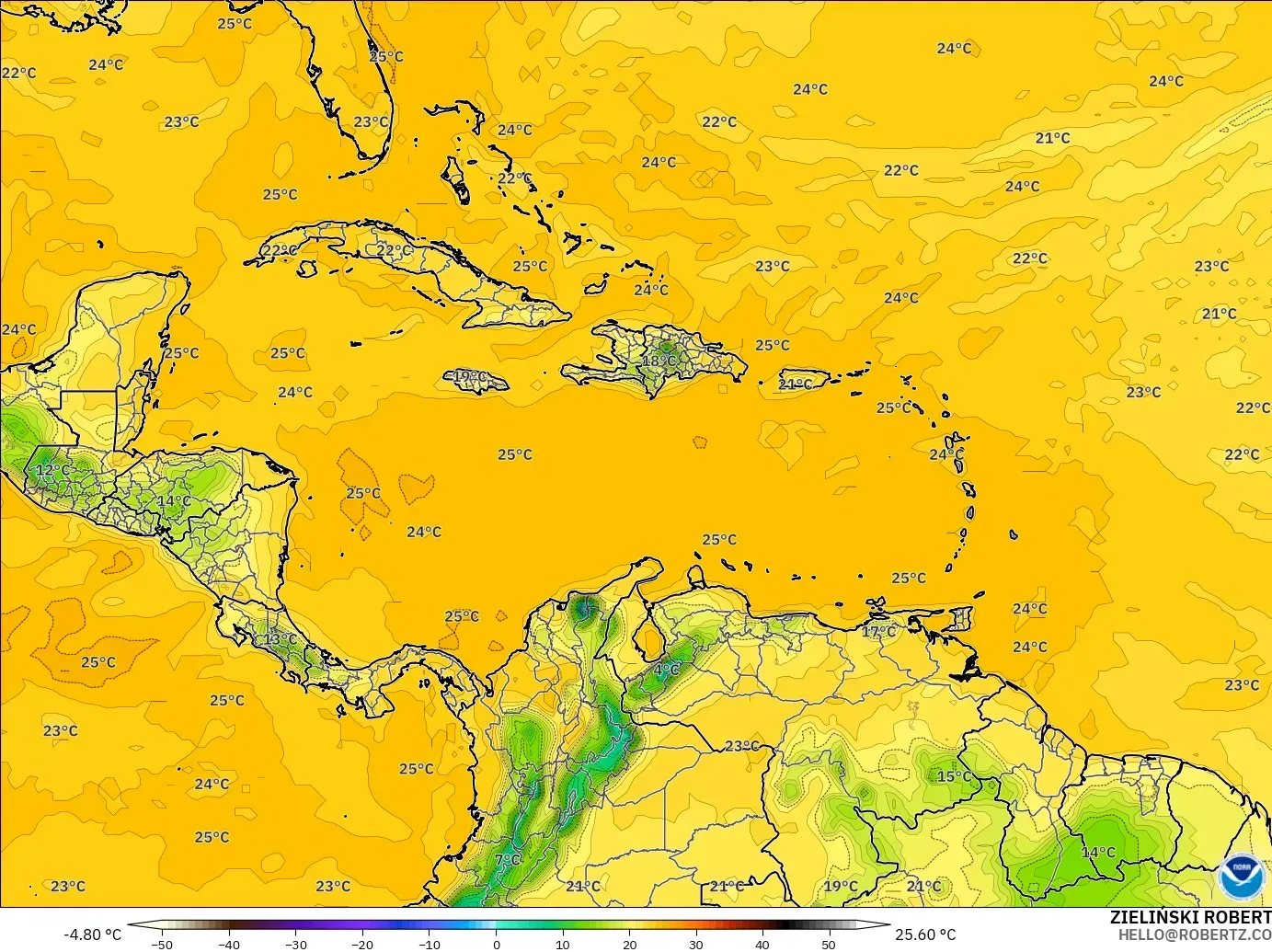 GFS загвар - Карибын тэнгис, Цэгийн Чийг 2 м