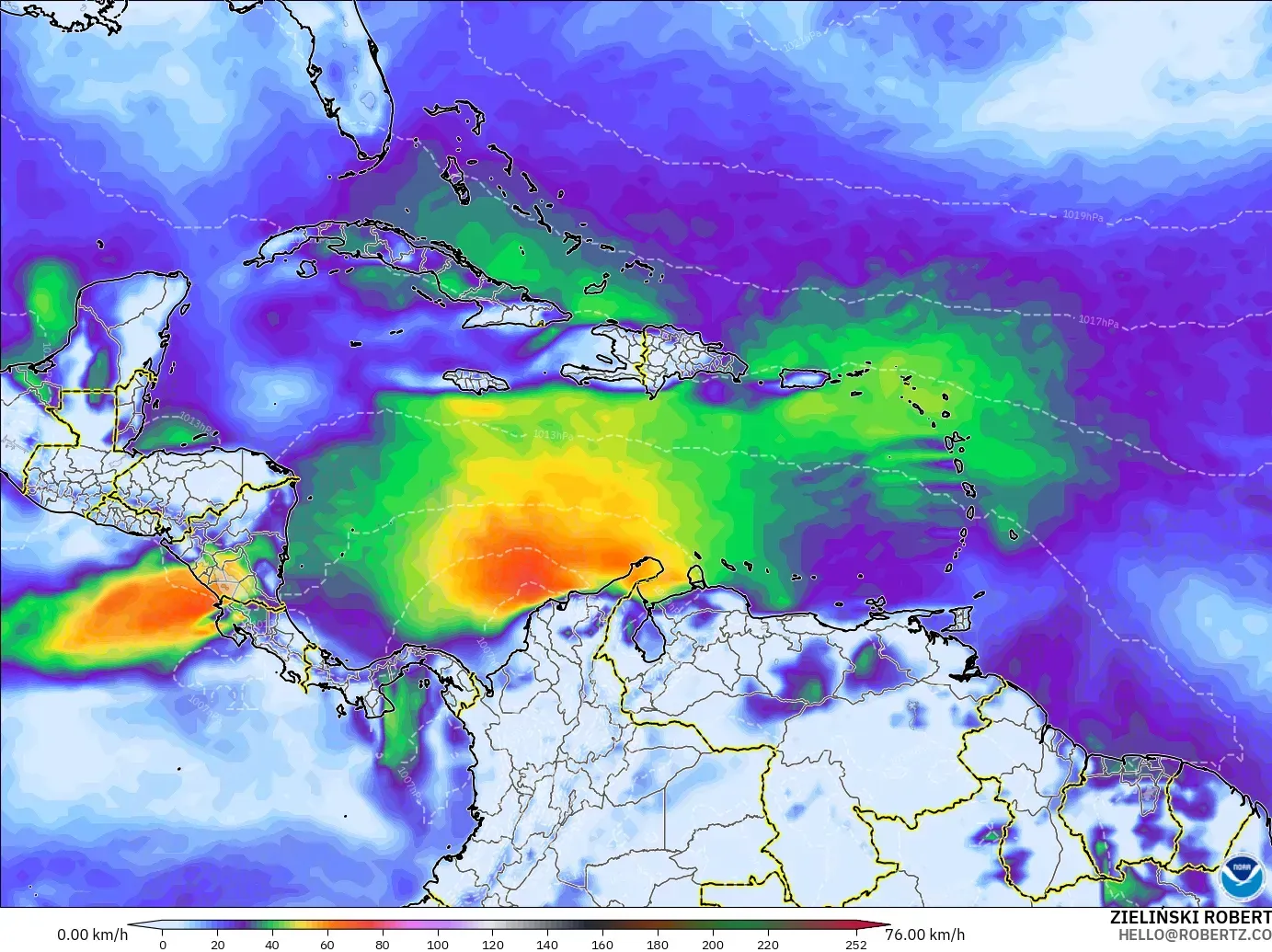GFS загвар - Карибын тэнгис, Салхины Ширүүн Нөлөөлөл
