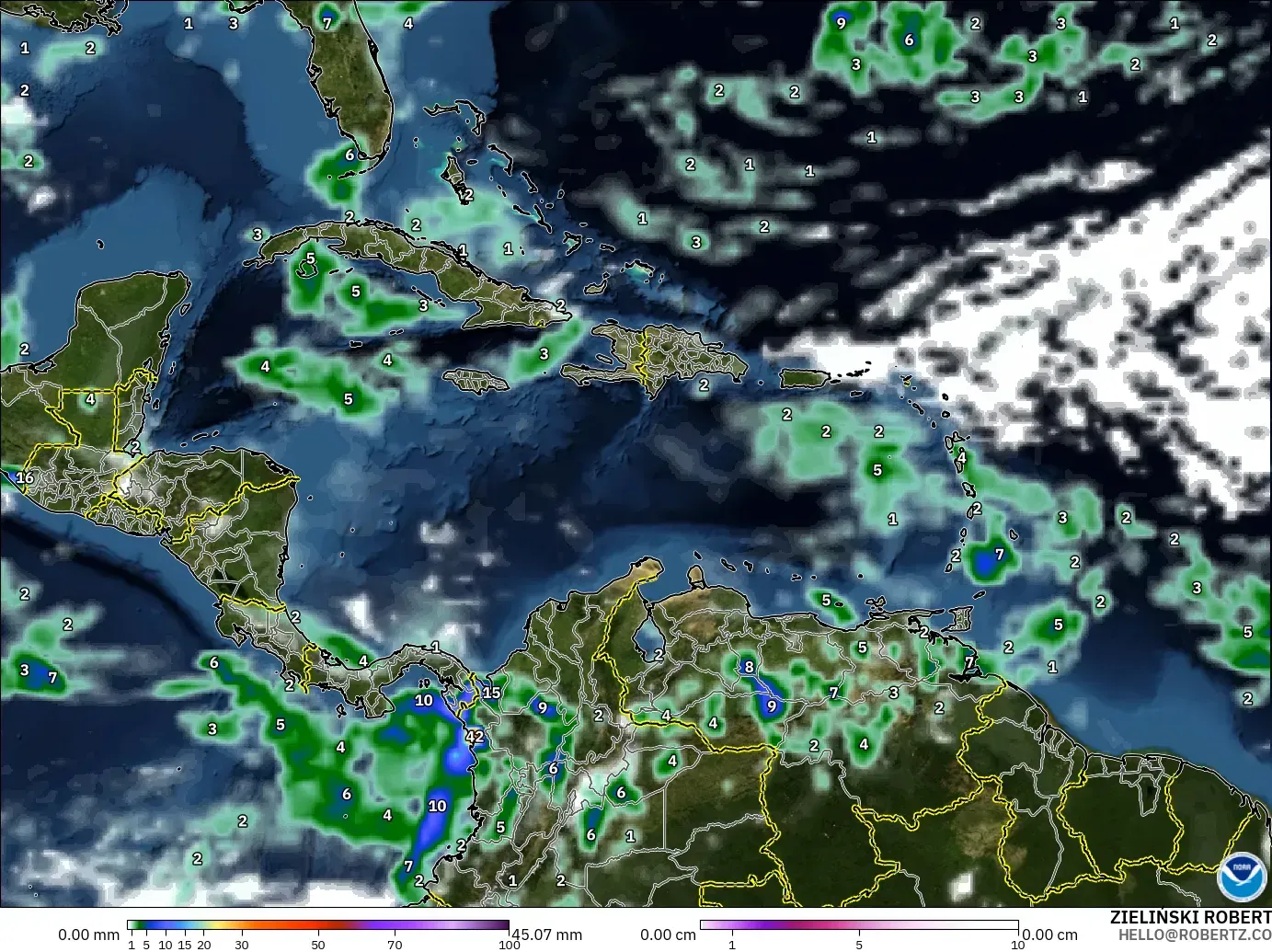 GFS загвар - Карибын тэнгис, Хур Тунадас, Үүл ба Даралт