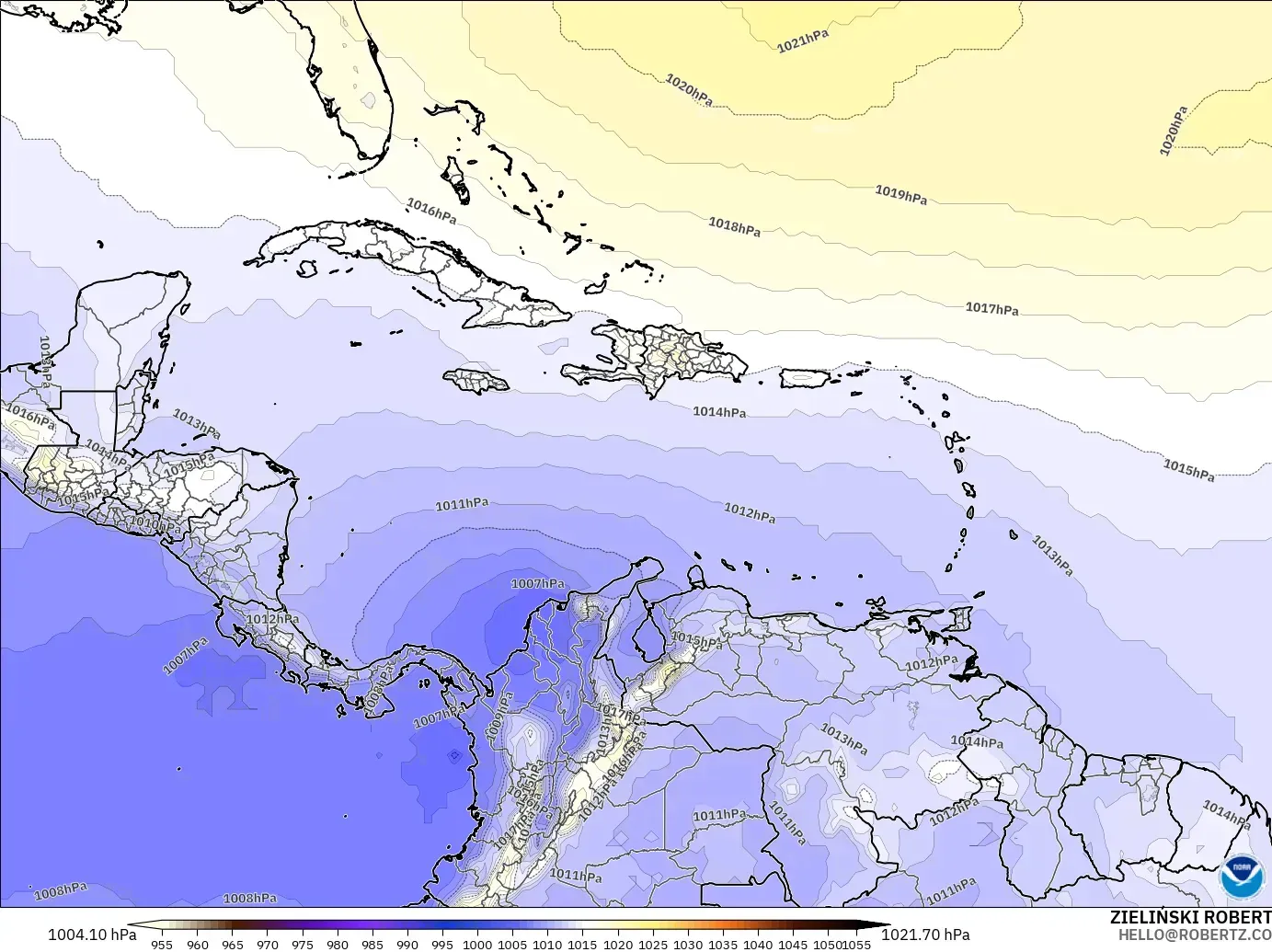 GFS загвар - Карибын тэнгис, Даралт