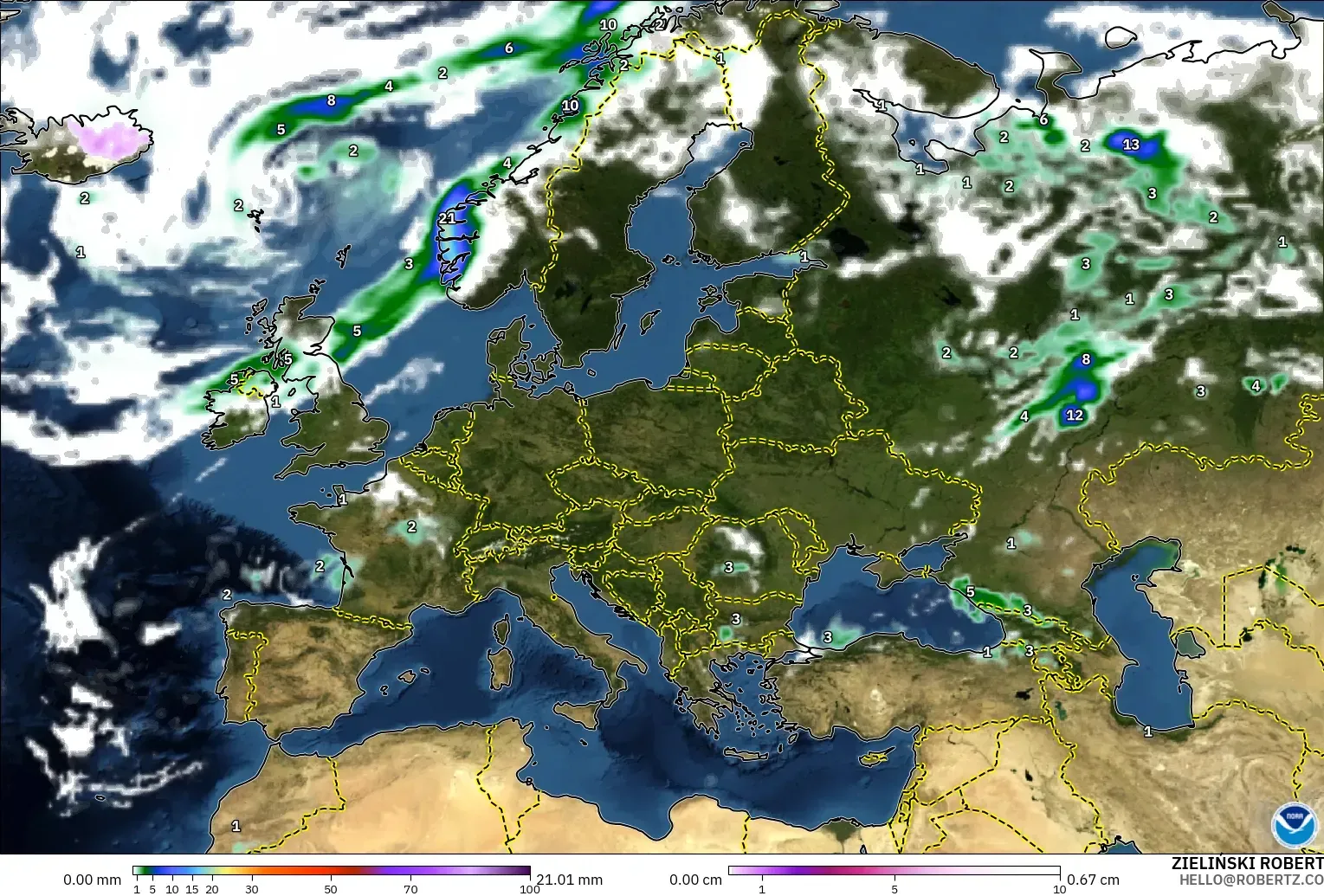 GFS загвар - Европ, Хур Тунадас, Үүл ба Даралт