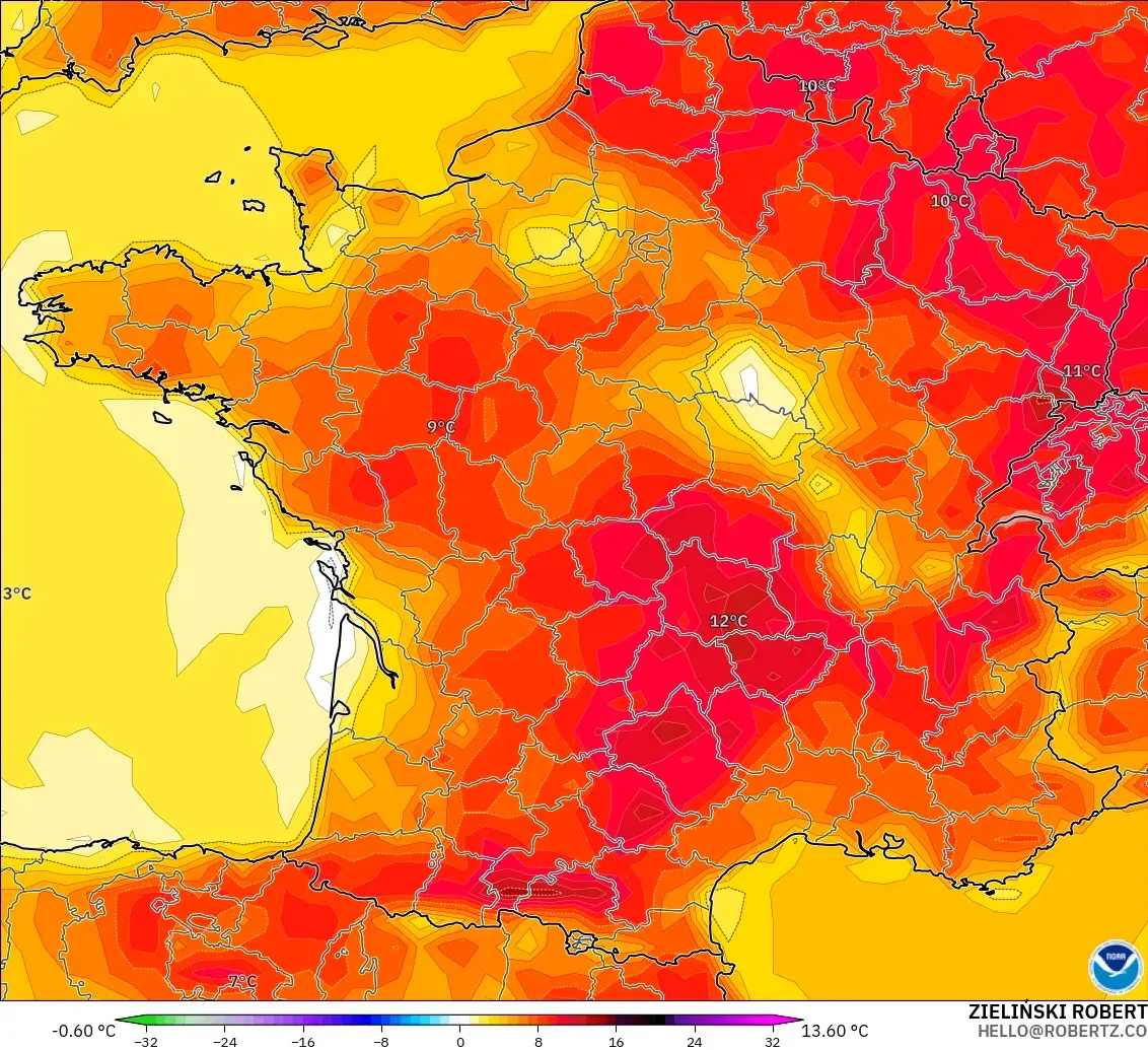 GFS загвар - Франц, 2 м Температурын Хазайлт
