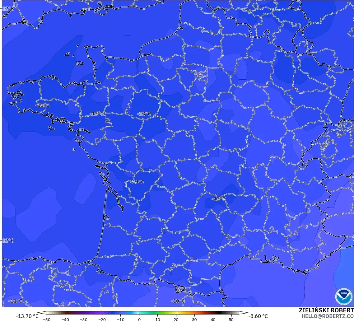 GFS загвар - Франц, Температур 500 hPa