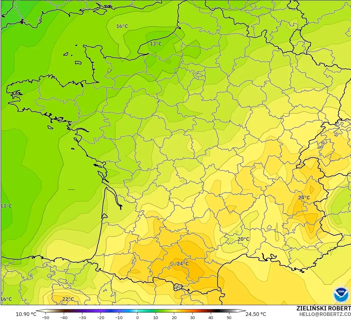 GFS загвар - Франц, Температур 850 hPa