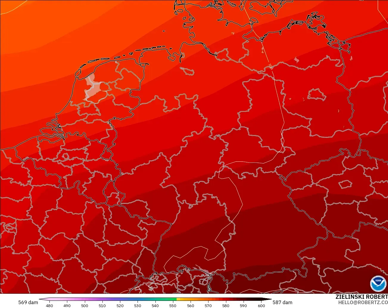 GFS загвар - Герман, 500 гПа дахь геопотенциал өндөр