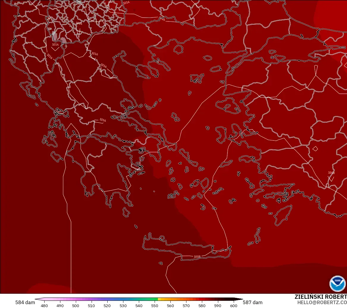 GFS загвар - Грек, 500 гПа дахь геопотенциал өндөр