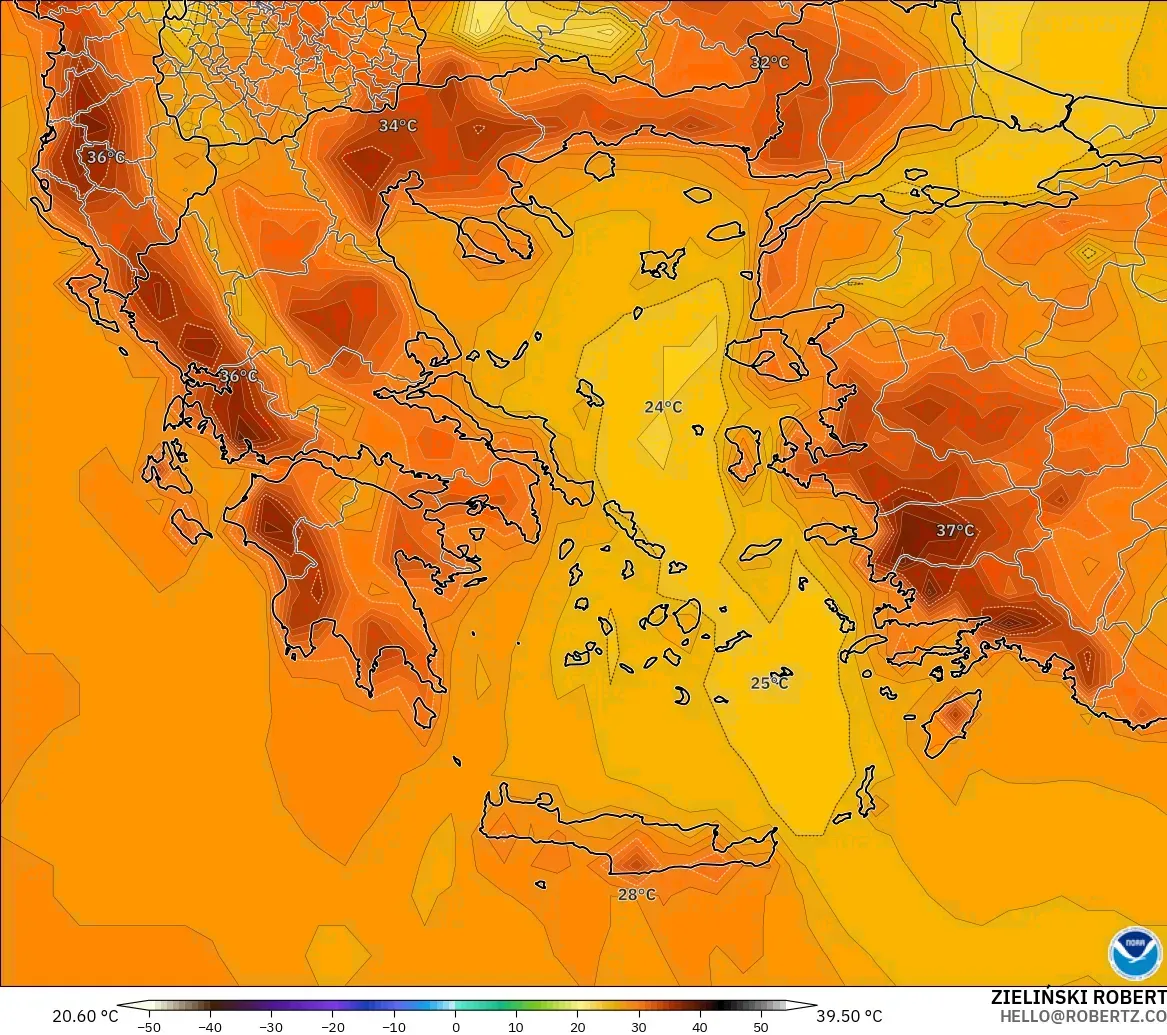 GFS загвар - Грек, Температур 2 м