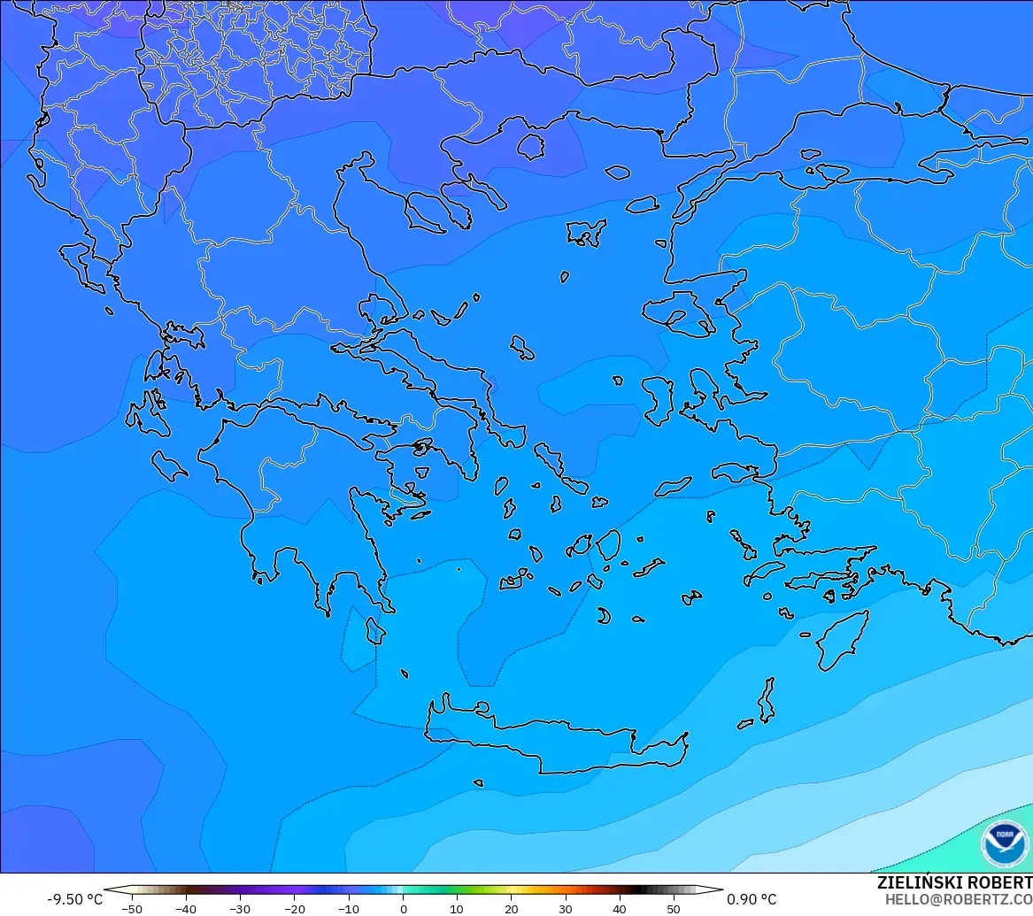 GFS загвар - Грек, Температур 500 hPa