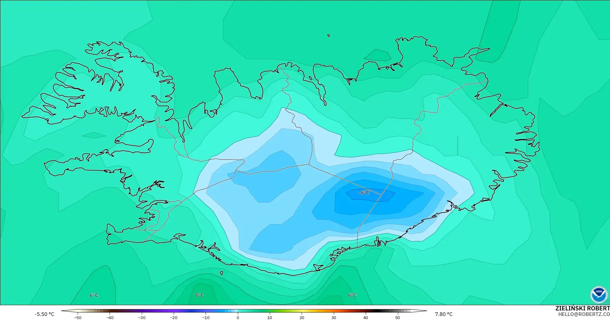GFS загвар - Исланд, Цэгийн Чийг 2 м