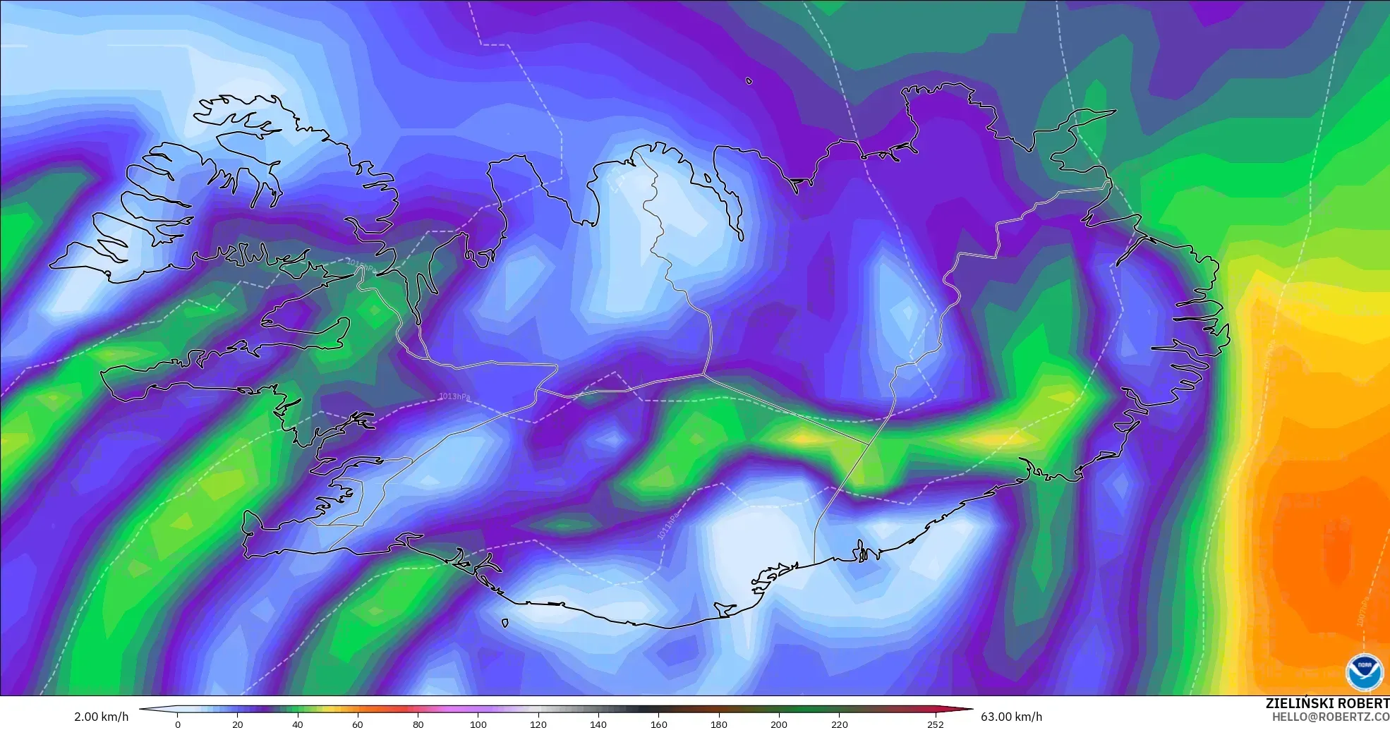 GFS загвар - Исланд, Салхины Ширүүн Нөлөөлөл