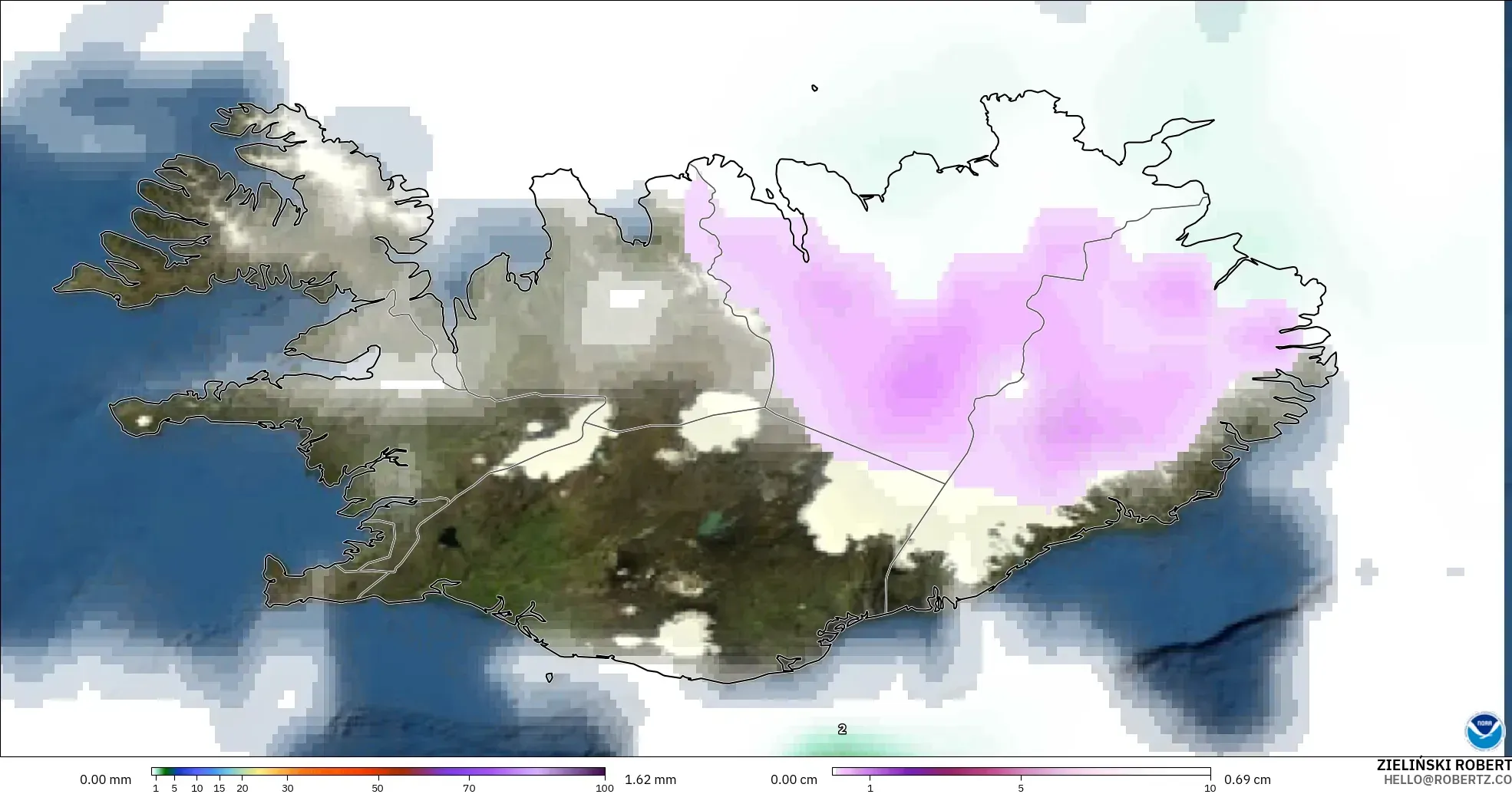 GFS загвар - Исланд, Хур Тунадас, Үүл ба Даралт