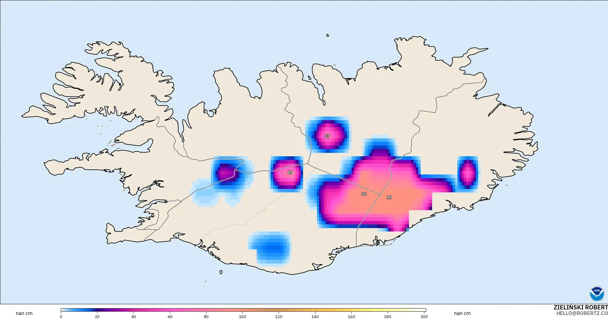 GFS загвар - Исланд, Цасны Зузаан