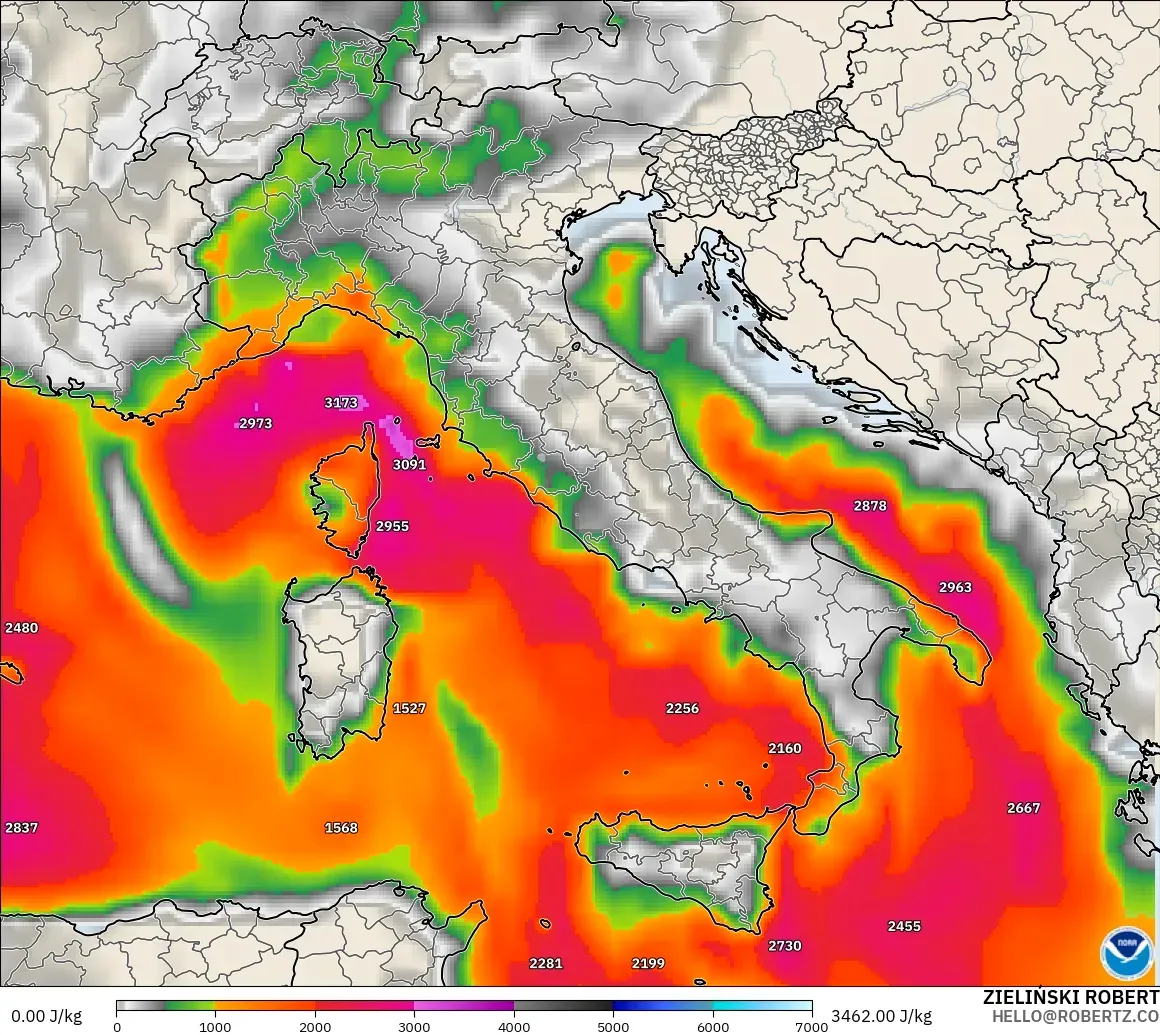 GFS загвар - Итали, CAPE