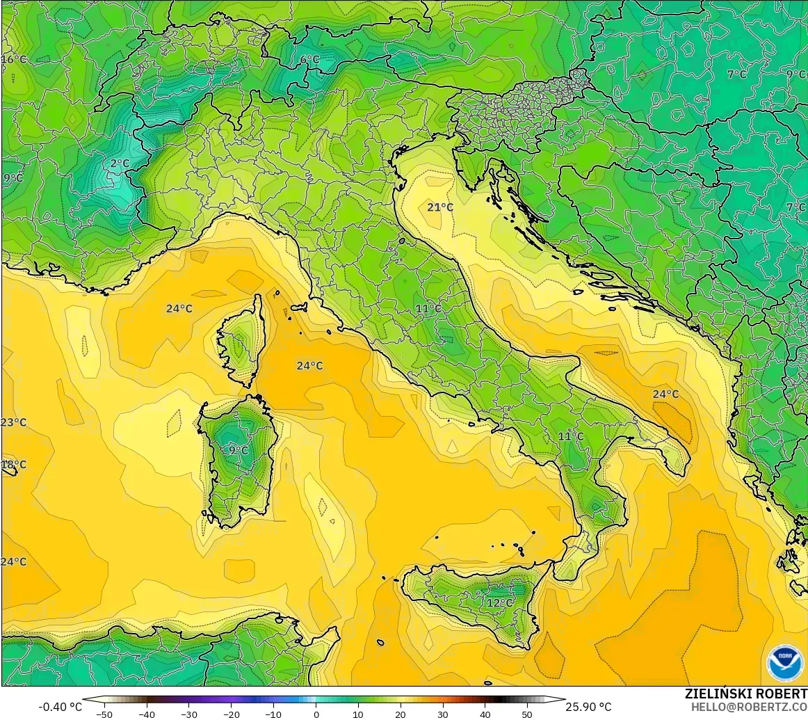 GFS загвар - Итали, Цэгийн Чийг 2 м