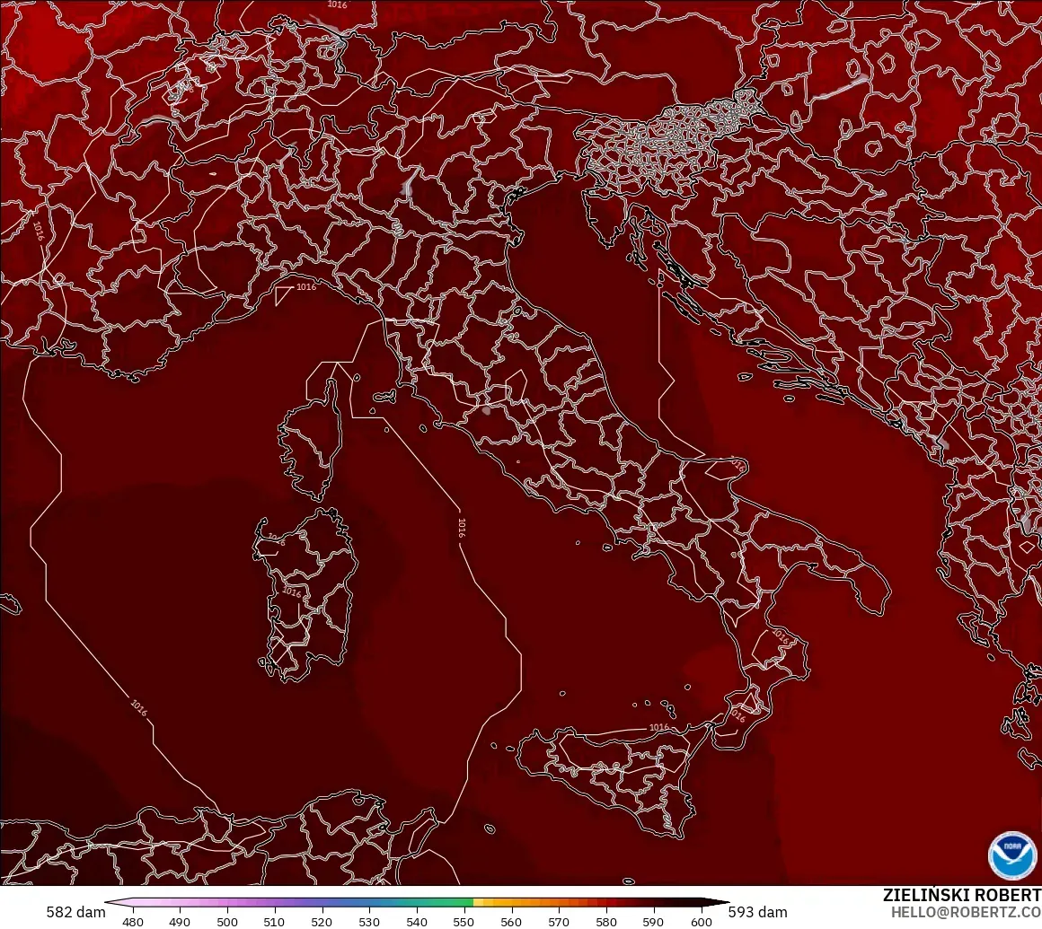 GFS загвар - Итали, 500 гПа дахь геопотенциал өндөр