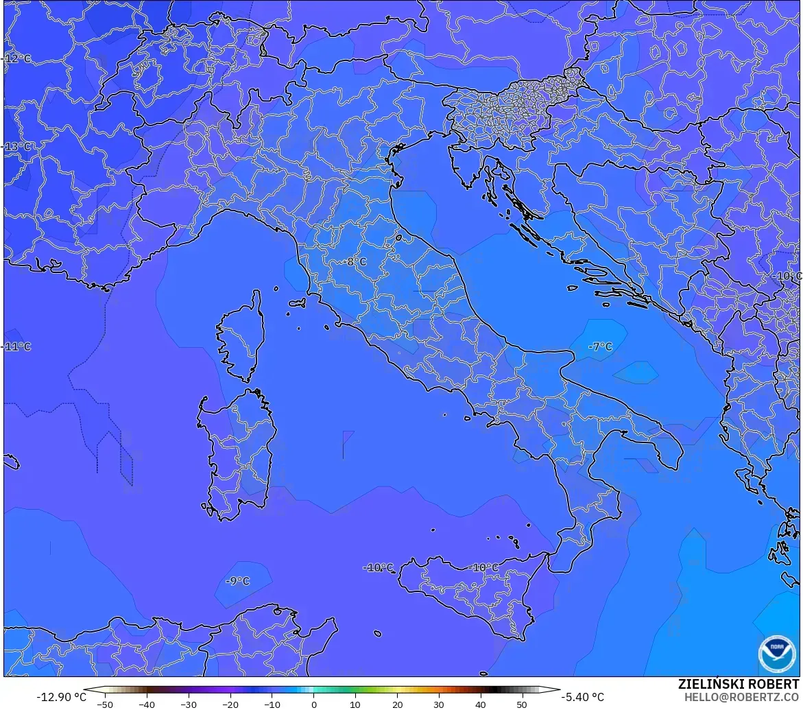 GFS загвар - Итали, Температур 500 hPa