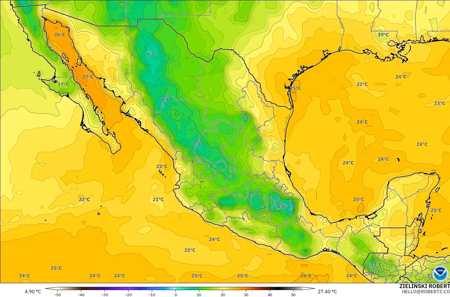 GFS загвар - Мексик, Цэгийн Чийг 2 м