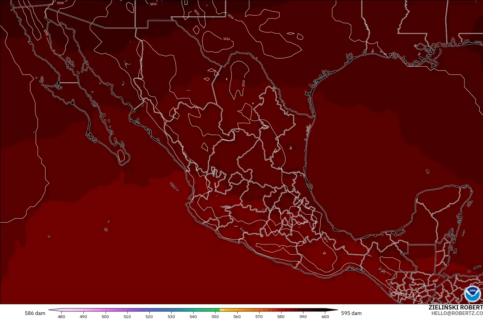 GFS загвар - Мексик, 500 гПа дахь геопотенциал өндөр