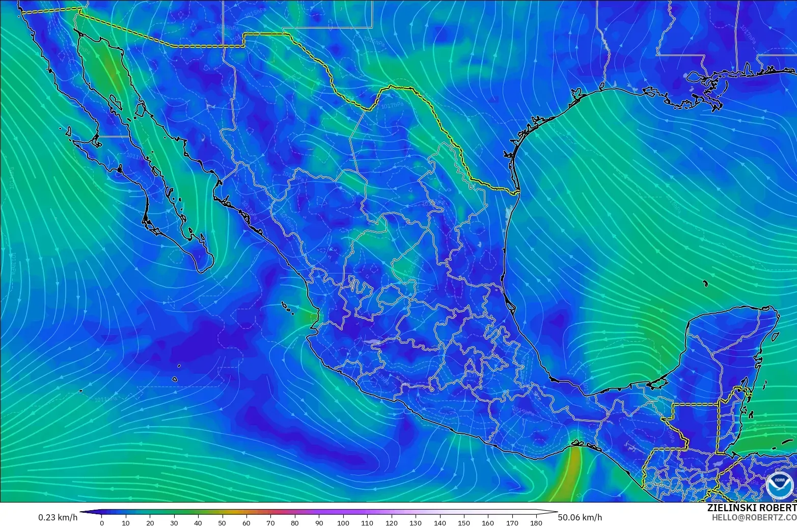 GFS загвар - Мексик, Салхи 10 м
