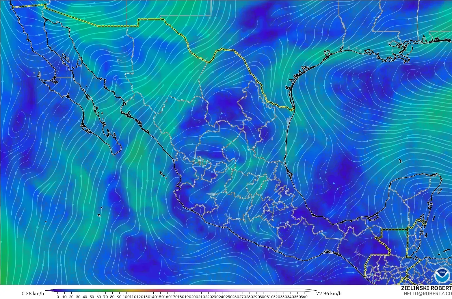 GFS загвар - Мексик, Салхи 300 hPa (түншил)