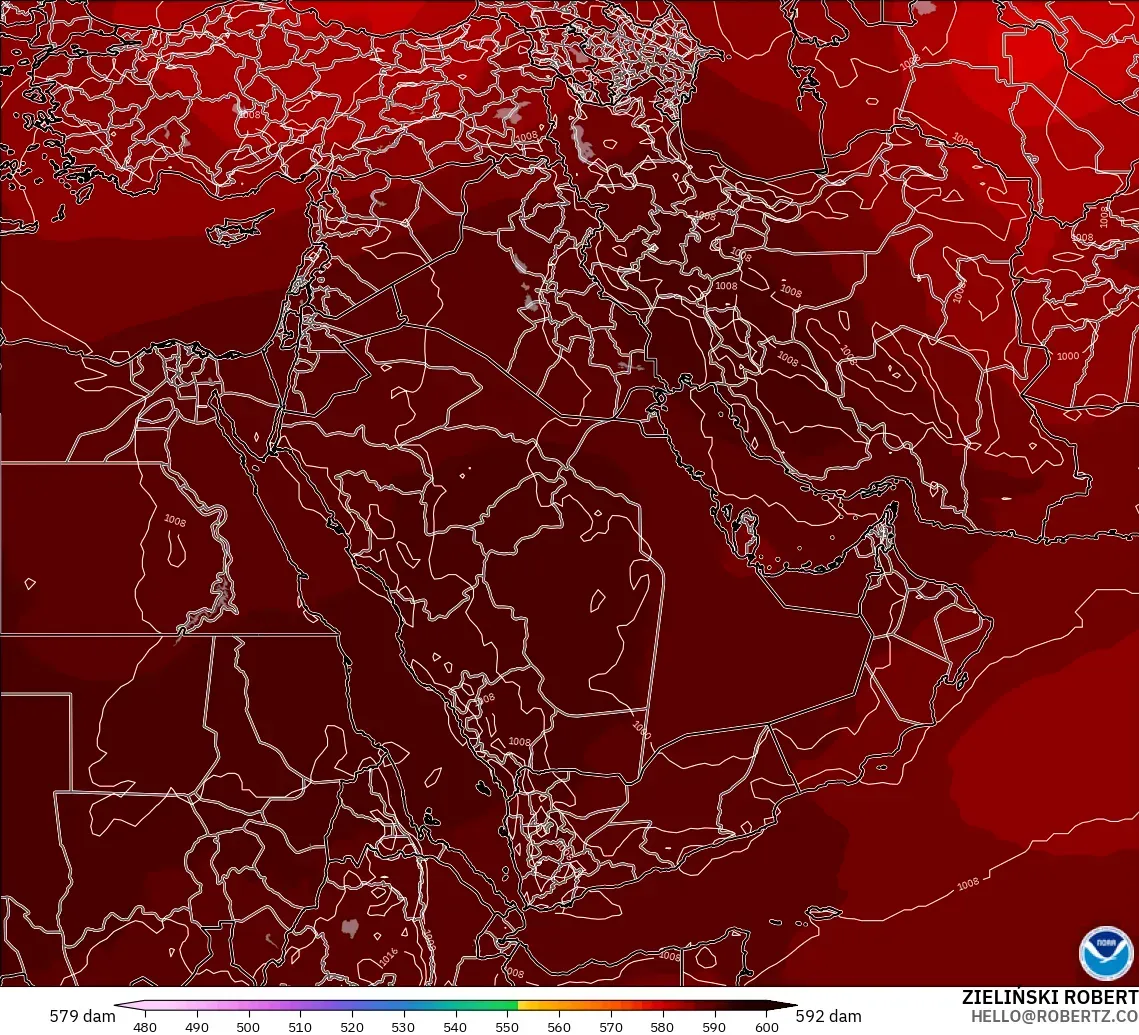 GFS загвар - Ойрх Дорнод, 500 гПа дахь геопотенциал өндөр