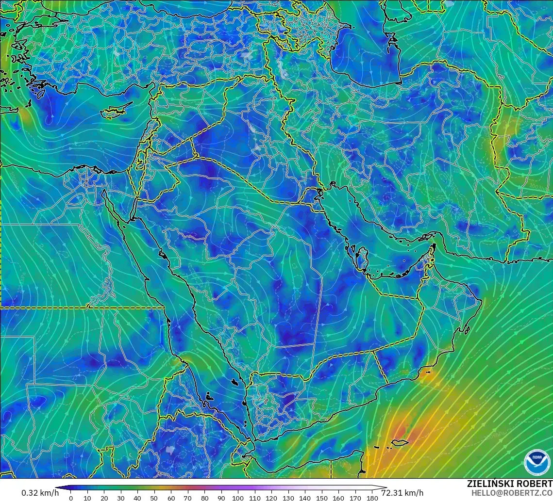 GFS загвар - Ойрх Дорнод, Салхи 10 м