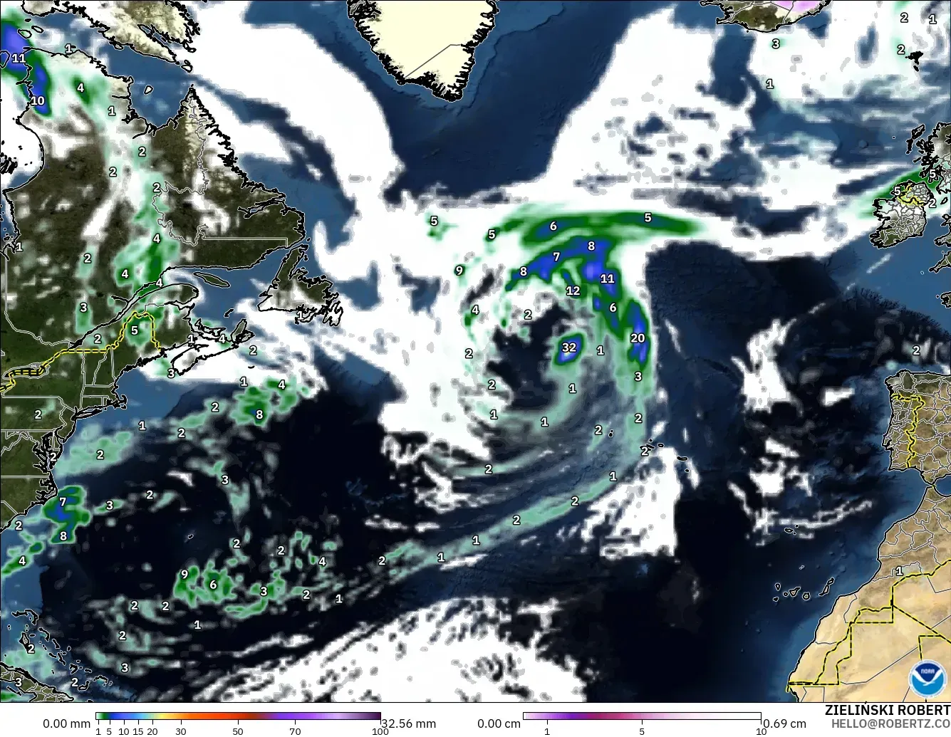 GFS загвар - Хойд Атлантик, Хур Тунадас, Үүл ба Даралт
