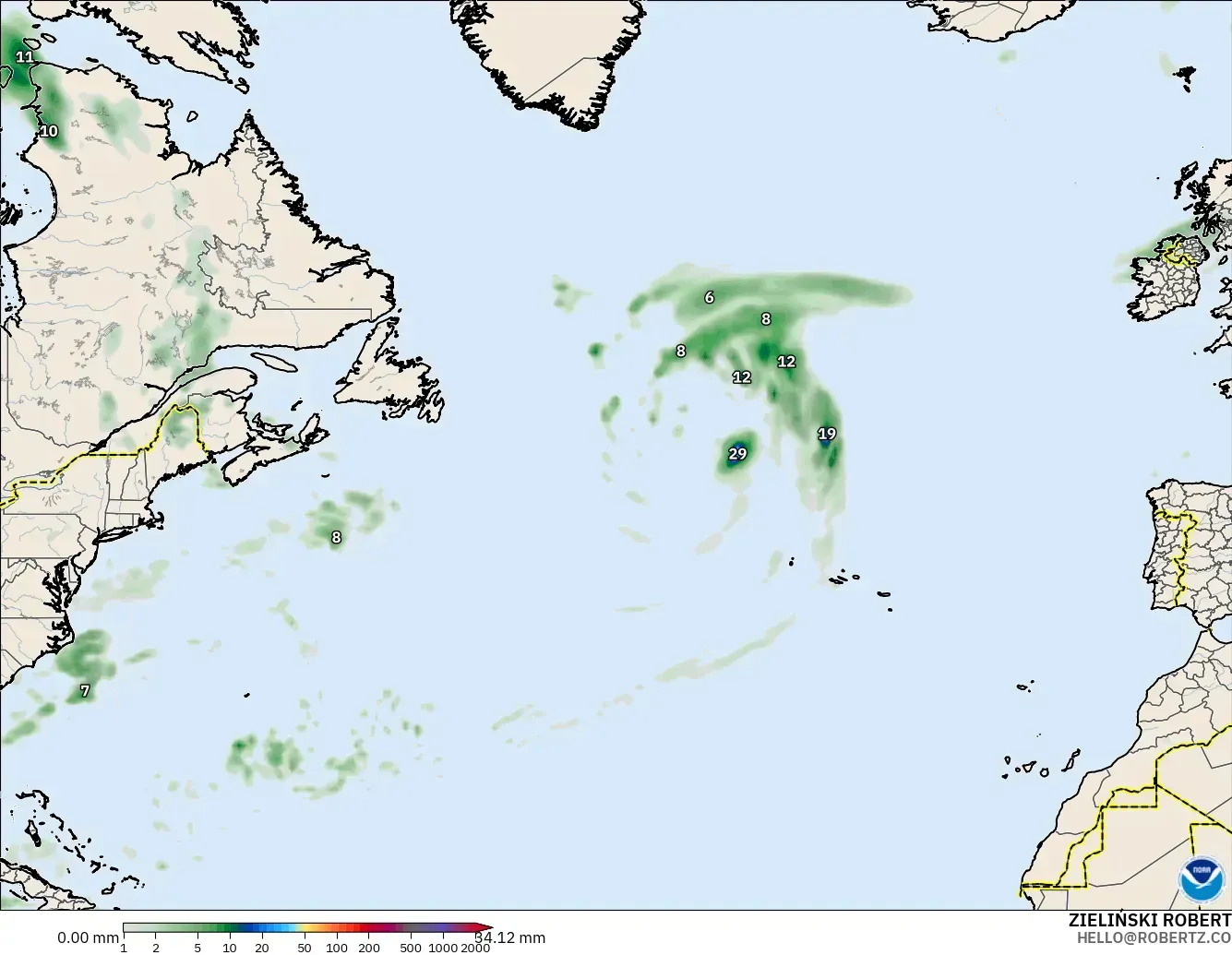GFS загвар - Хойд Атлантик, Хур Тунадас Хуримтлал