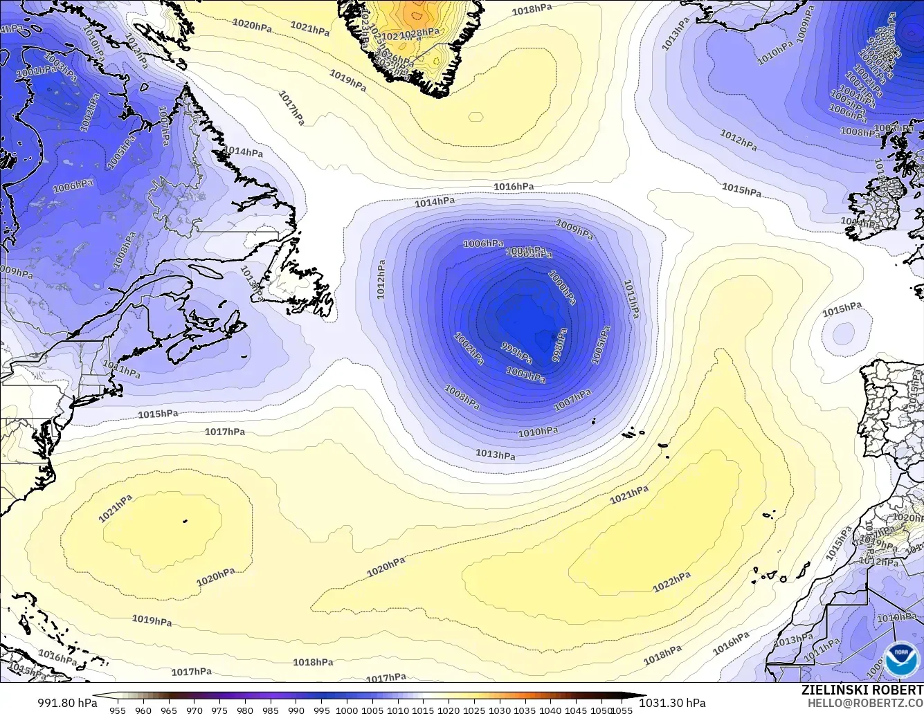 GFS загвар - Хойд Атлантик, Даралт