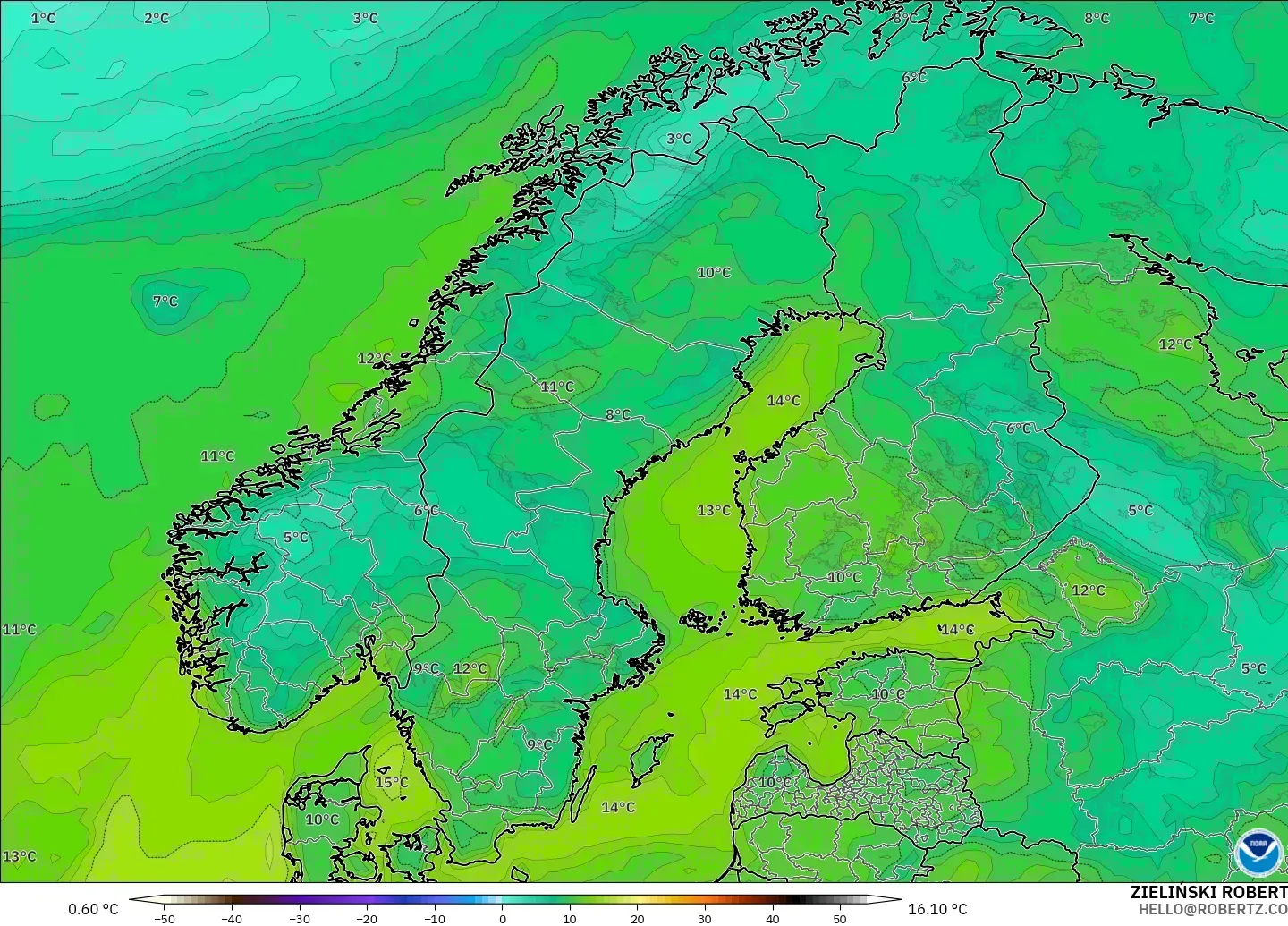 GFS загвар - Скандинав, Цэгийн Чийг 2 м