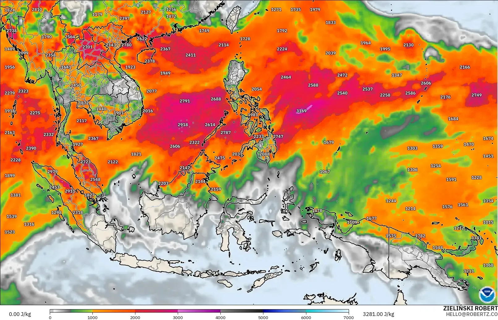 GFS загвар - Өмнөд-Зүүн Ази, CAPE
