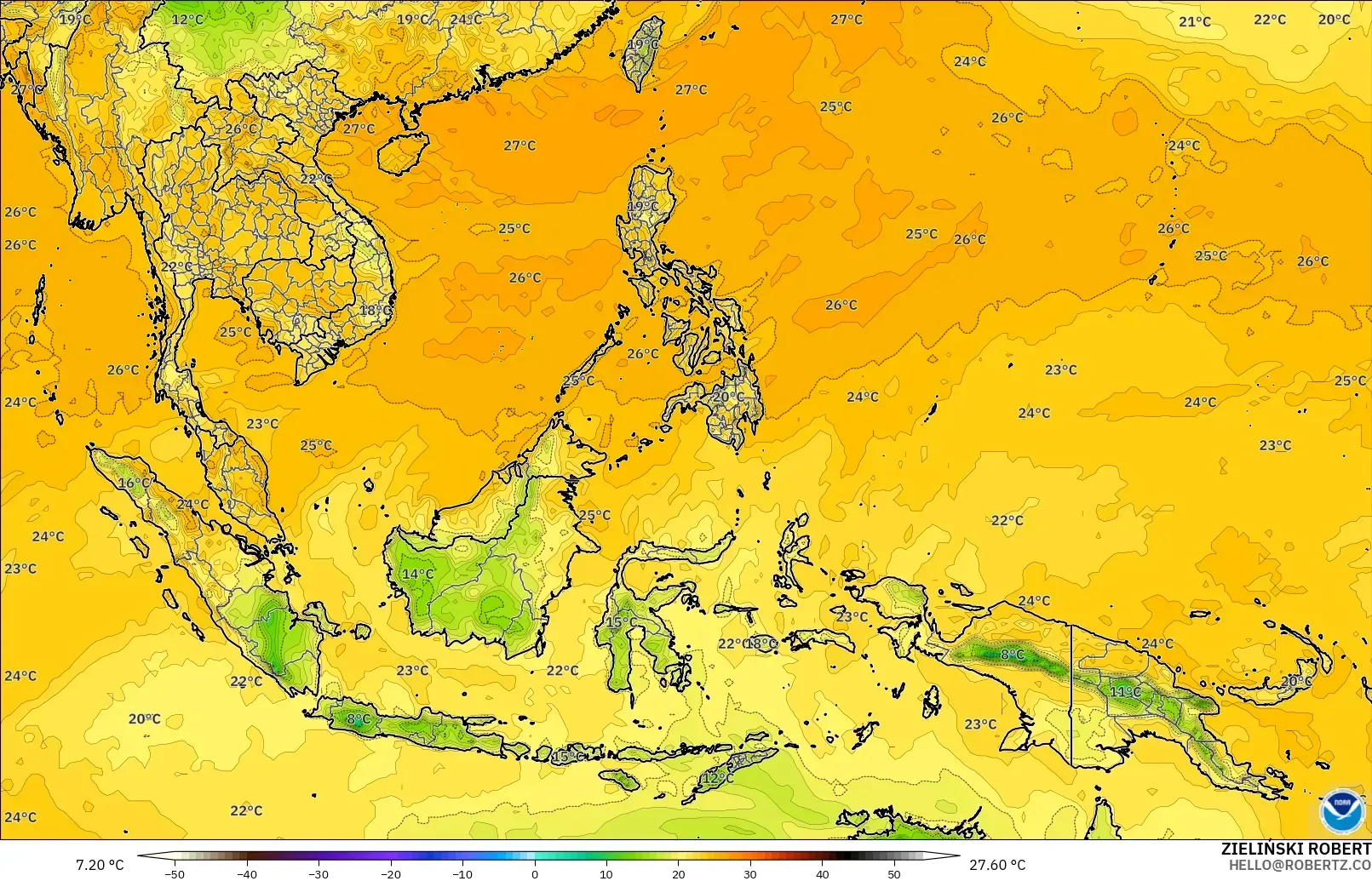 GFS загвар - Өмнөд-Зүүн Ази, Цэгийн Чийг 2 м