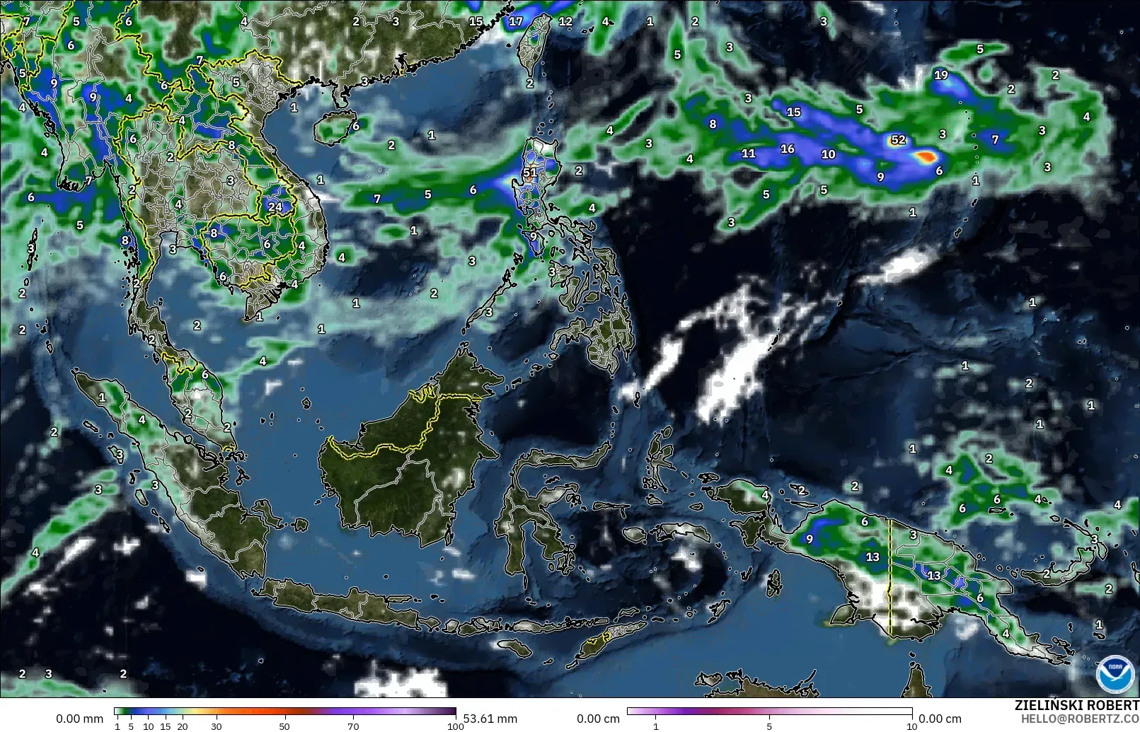 GFS загвар - Өмнөд-Зүүн Ази, Хур Тунадас, Үүл ба Даралт