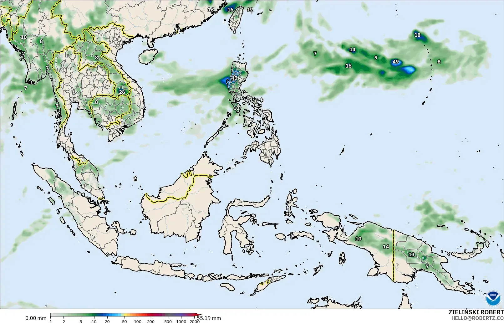 GFS загвар - Өмнөд-Зүүн Ази, Хур Тунадас Хуримтлал