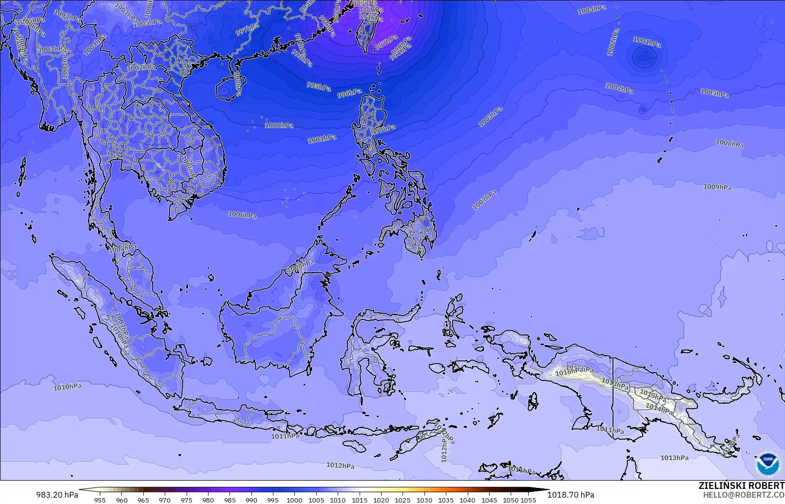 GFS загвар - Өмнөд-Зүүн Ази, Даралт