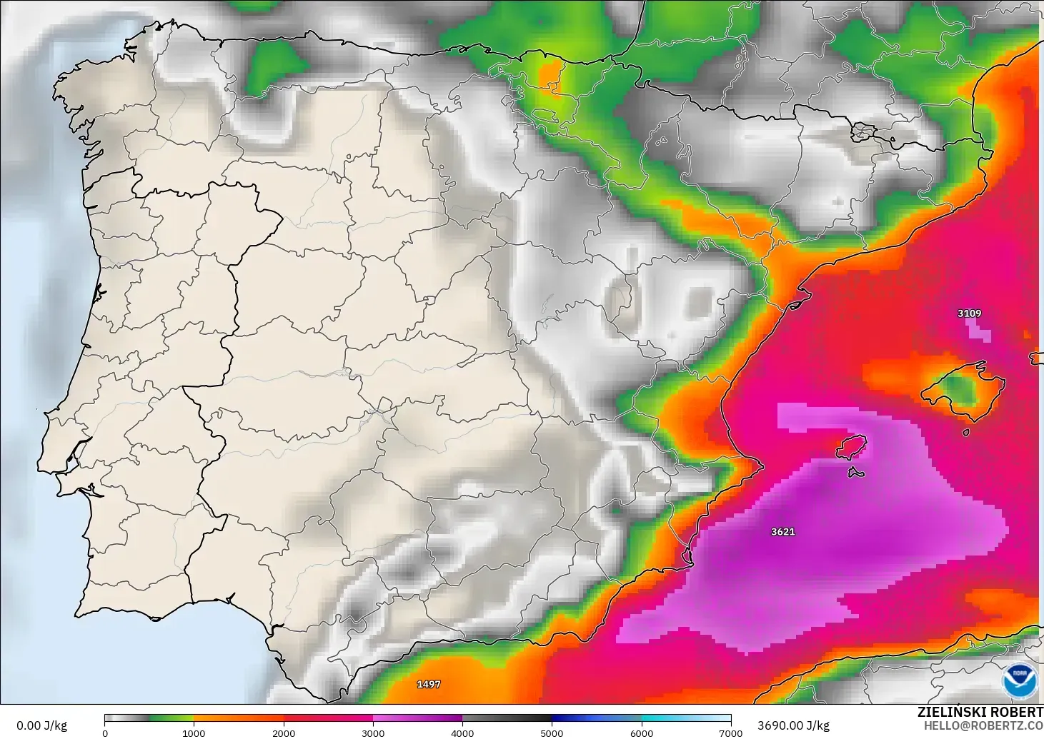 GFS загвар - Испани, CAPE