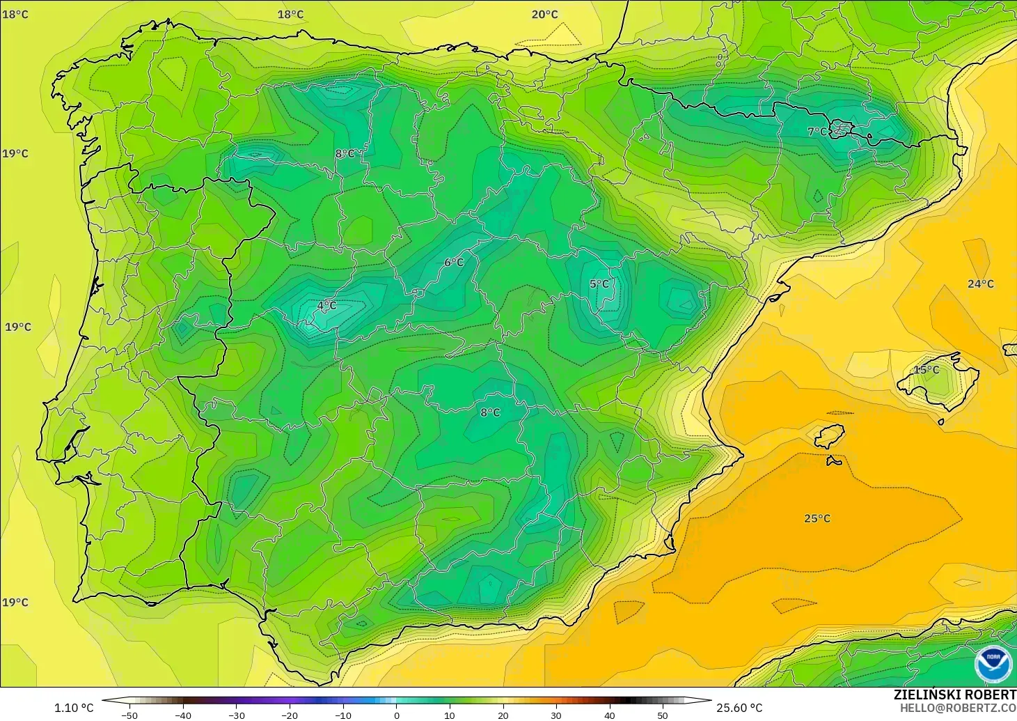 GFS загвар - Испани, Цэгийн Чийг 2 м