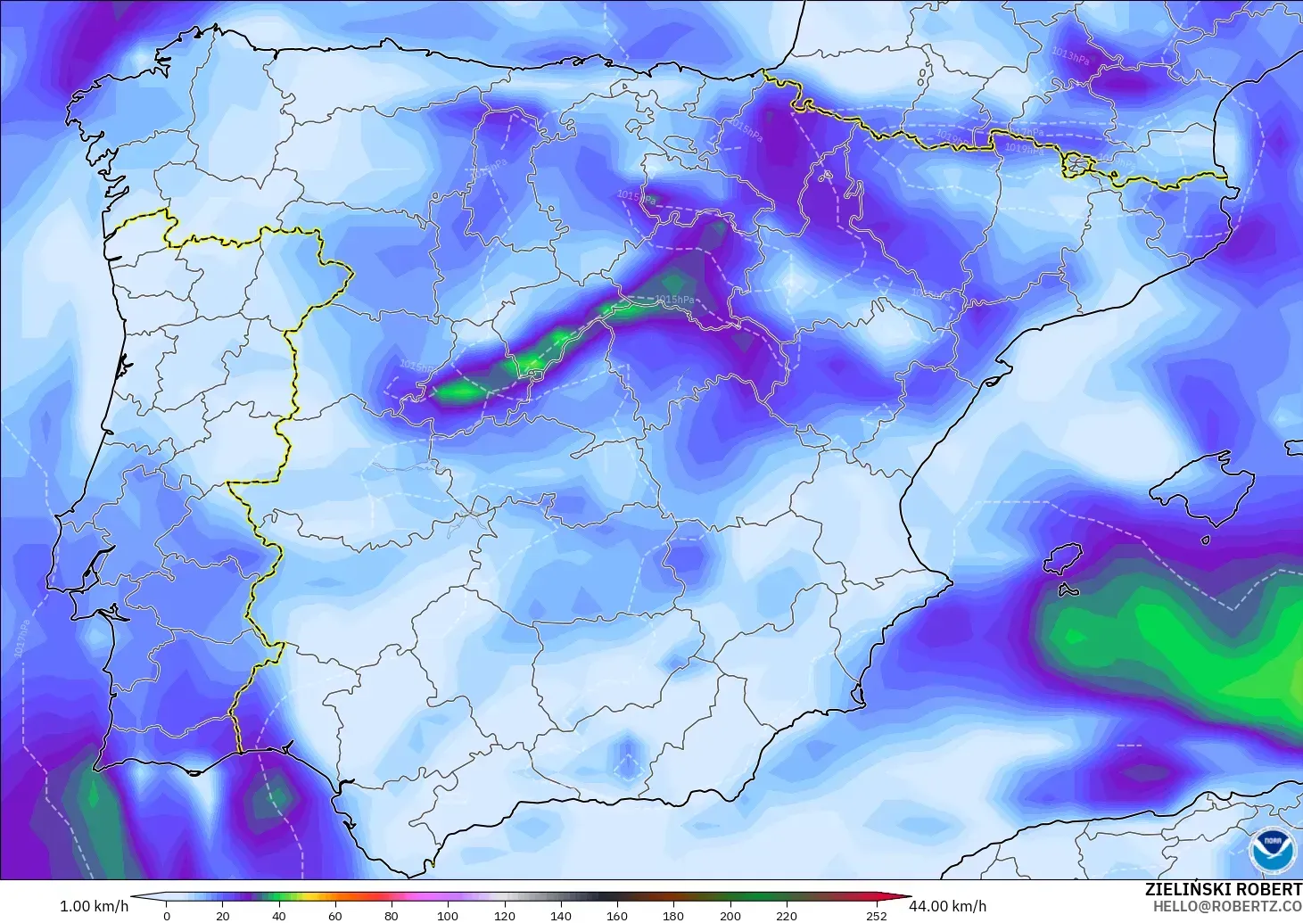 GFS загвар - Испани, Салхины Ширүүн Нөлөөлөл