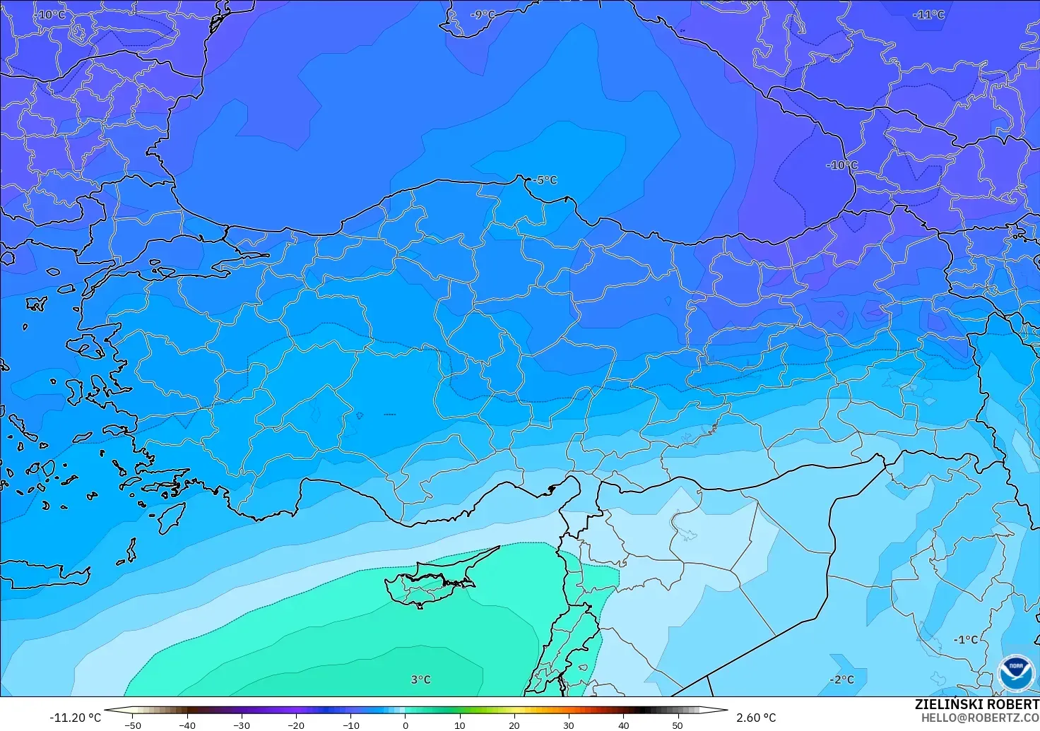 GFS загвар - Турк, Температур 500 hPa