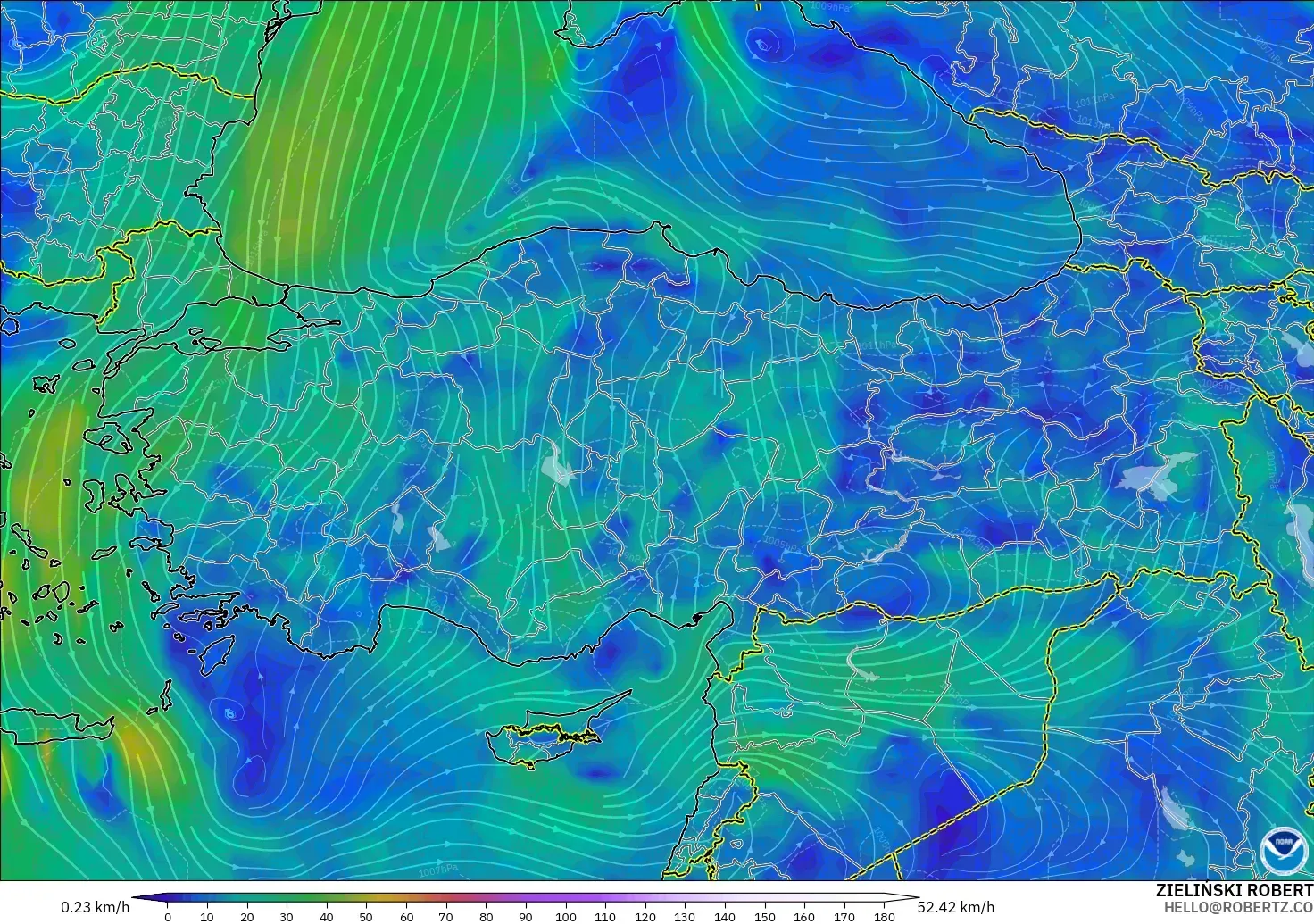 GFS загвар - Турк, Салхи 10 м