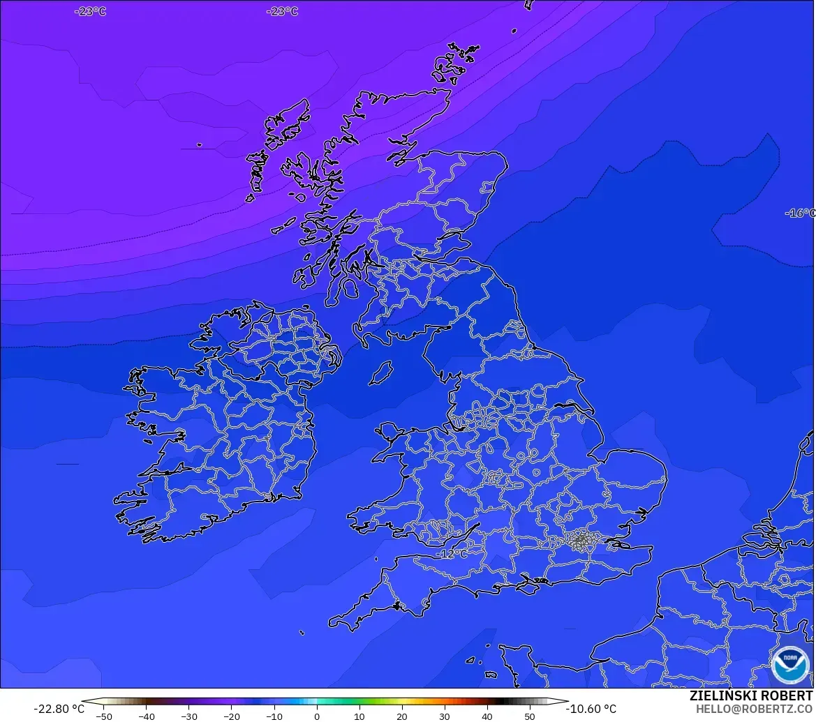 GFS загвар - Их Британи, Температур 500 hPa