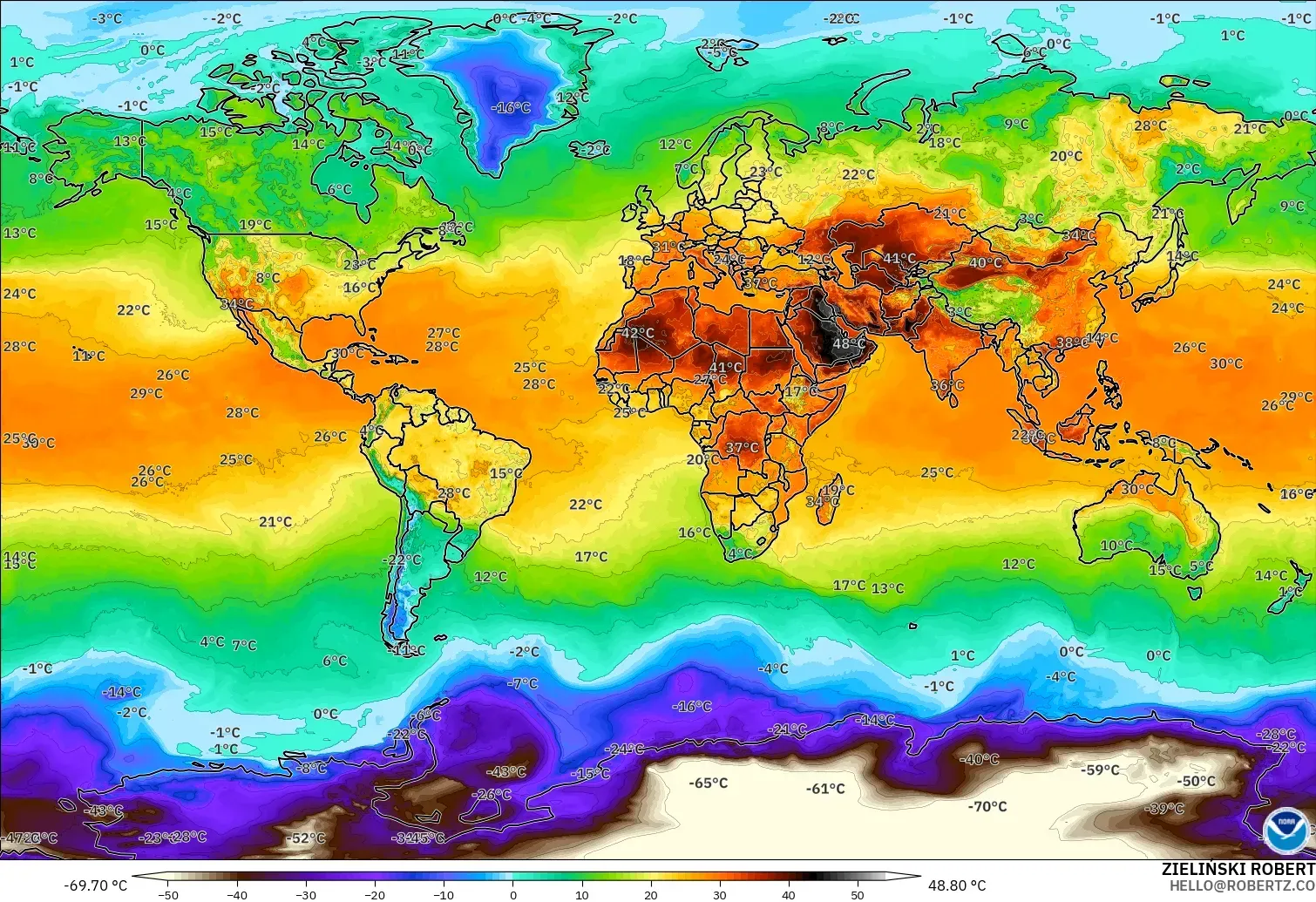 GFS загвар - Дэлхий, Температур 2 м