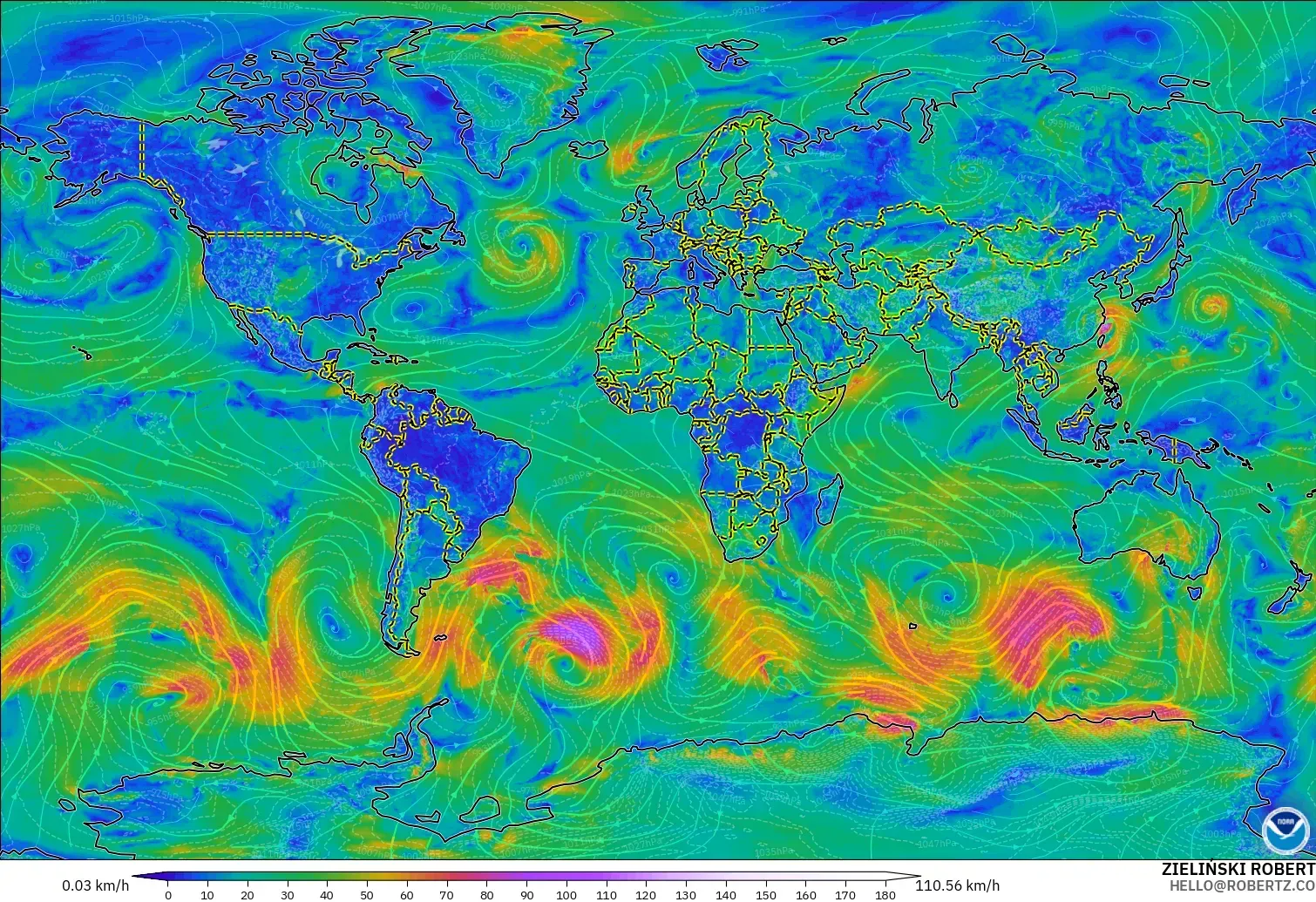 GFS загвар - Дэлхий, Салхи 10 м
