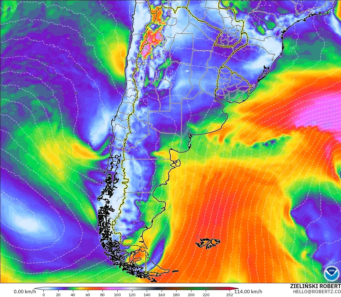 GFS загвар - Аргентин, Хамгийн Их Салхи