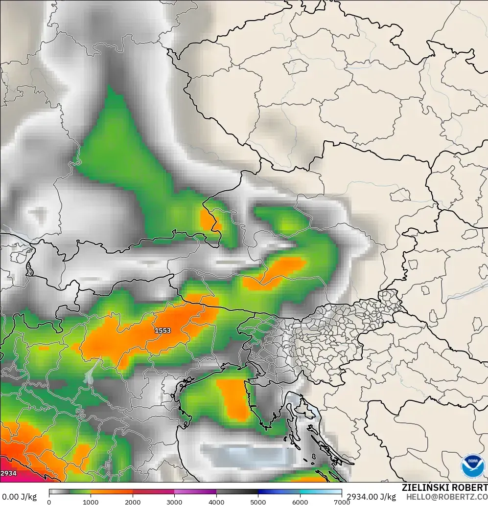 GFS загвар - Австри, CAPE