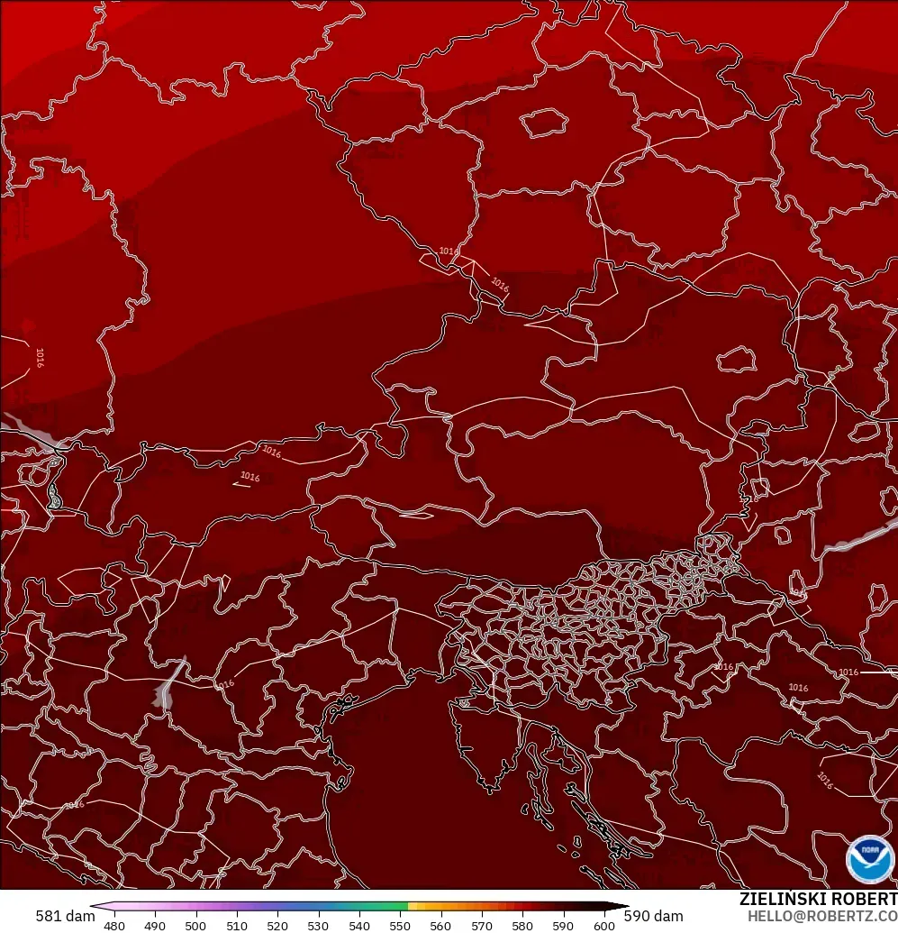 GFS загвар - Австри, 500 гПа дахь геопотенциал өндөр