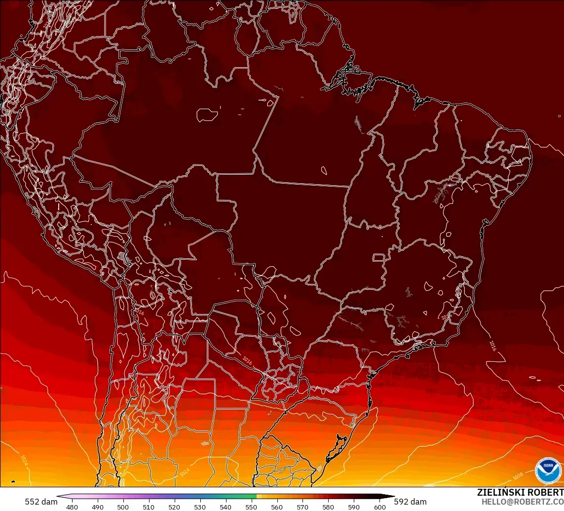 GFS загвар - Бразил, 500 гПа дахь геопотенциал өндөр