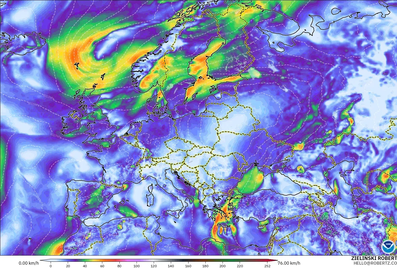 GFS загвар - Европ, Хамгийн Их Салхи